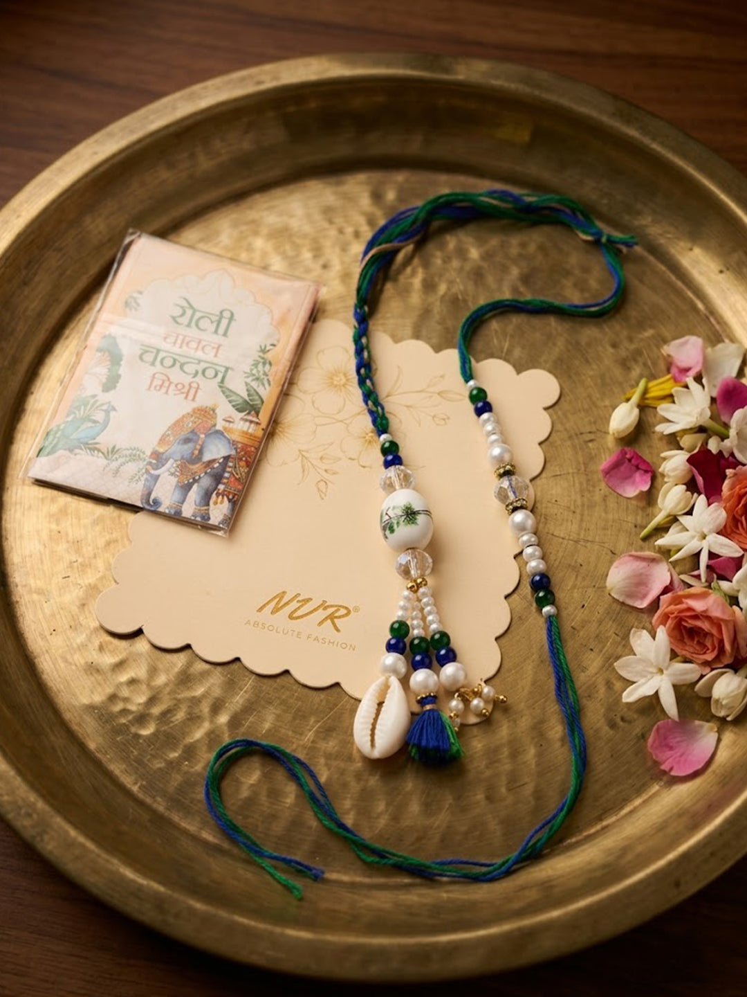 NVR Set of 2 Traditional Bhaiya Bhabhi Rakhi with Roli Chawal Chandan Mishri