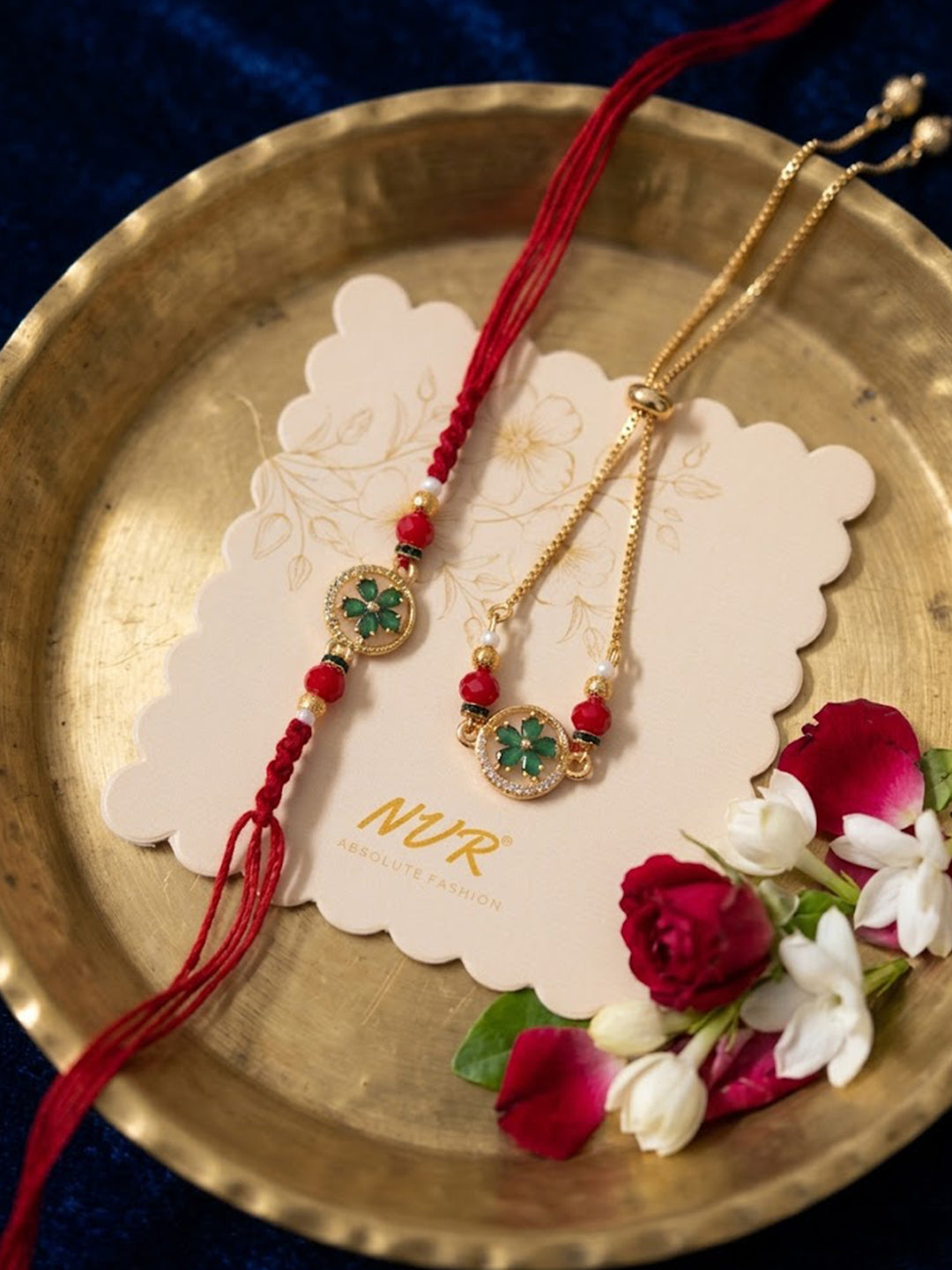 NVR Set of 2 AD Drawstring Bhaiya Bhabhi Rakhi With Roli Chawal Chandan Mishri