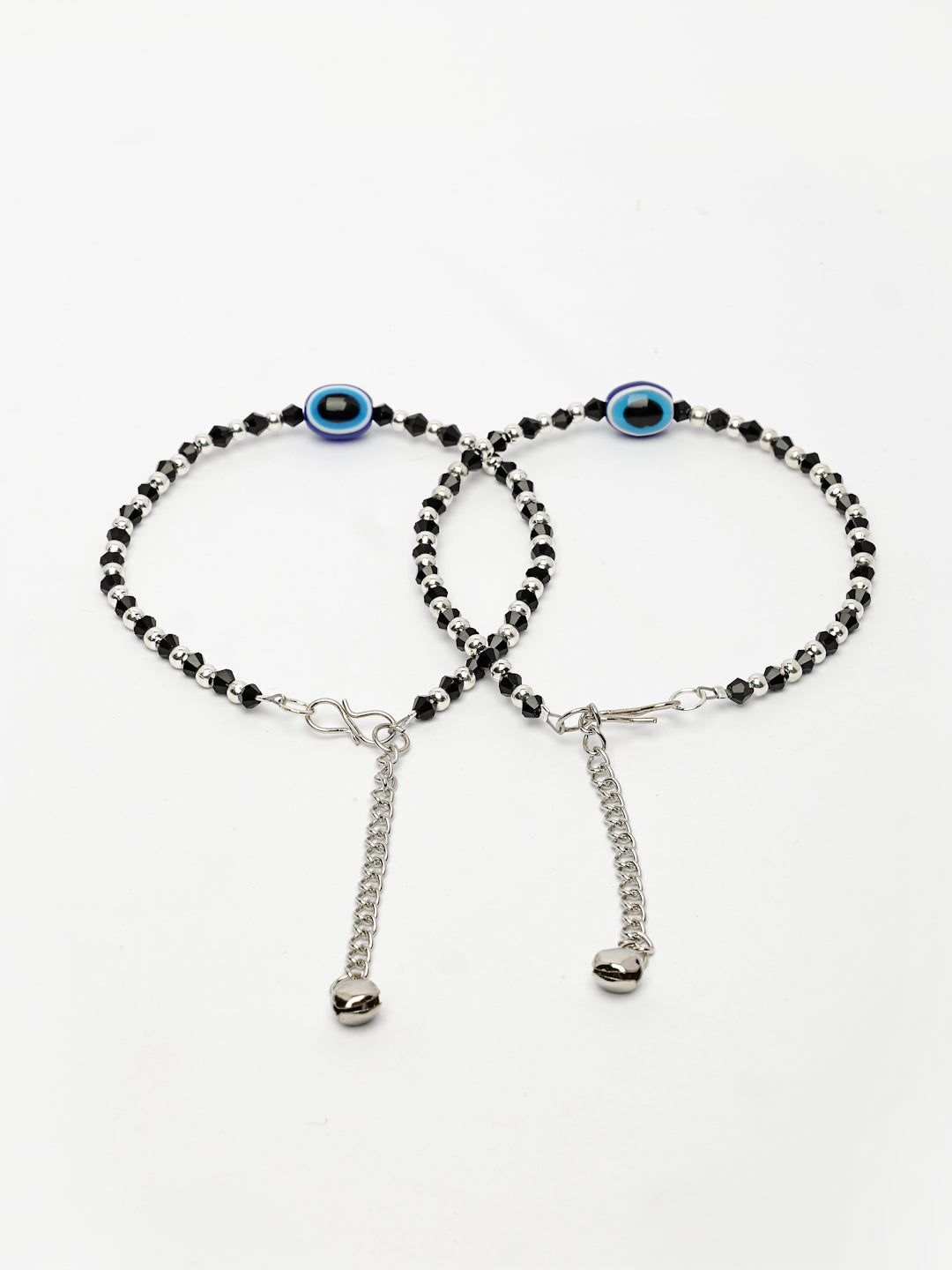NVR Women's Silver-Plated Evil Eye Artificial Beads Anklet