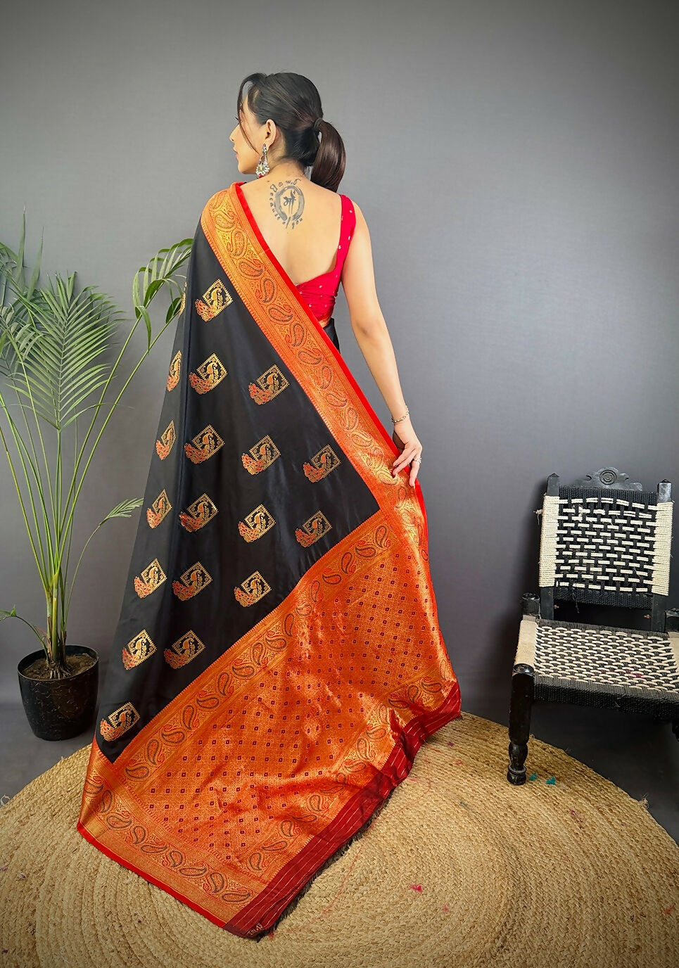 Joban Fashion Maroon Peacock Banarasi Silk Sarees