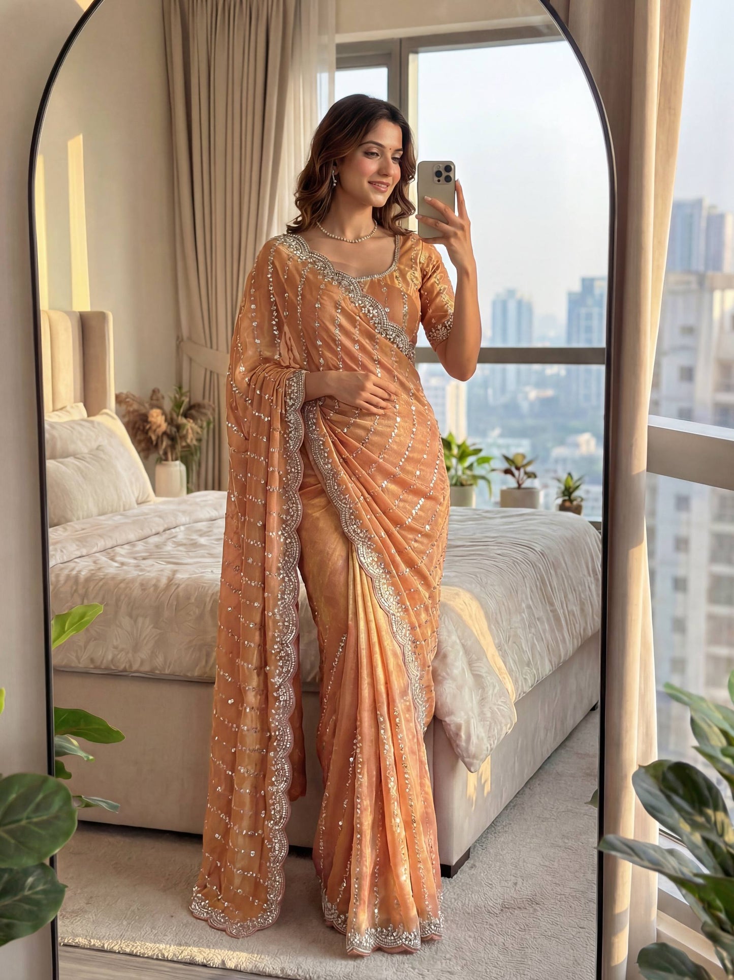Lehenga Mart Designer Bollywood Style Party Wear Saree-Peach