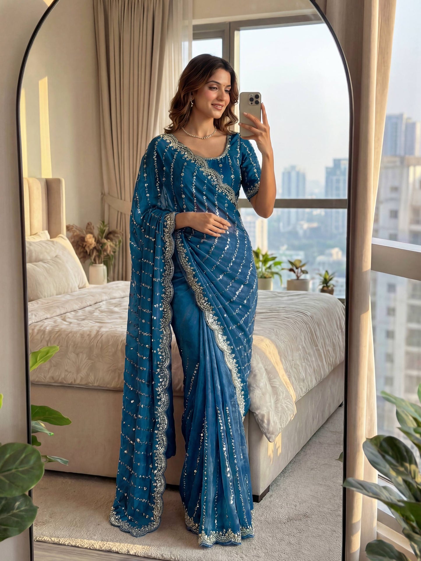 Lehenga Mart Designer Bollywood Style Party Wear Saree-Skyblue