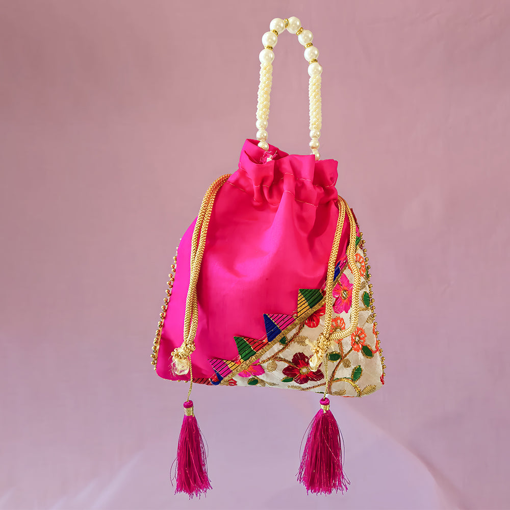 JS Fashion Embroidered Handcrafted Wedding Potli Bag with Beads
