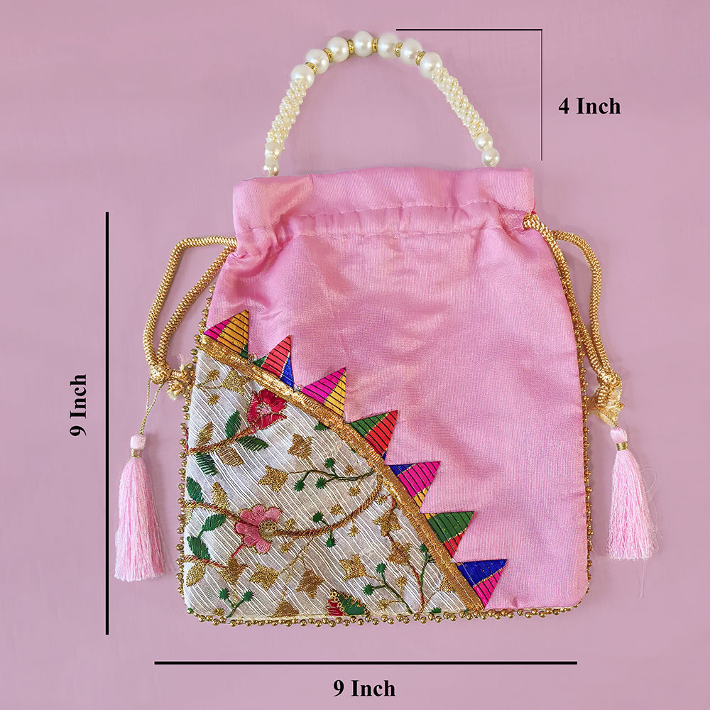 JS Fashion Embroidered Handcrafted Wedding Potli Bag with Beads