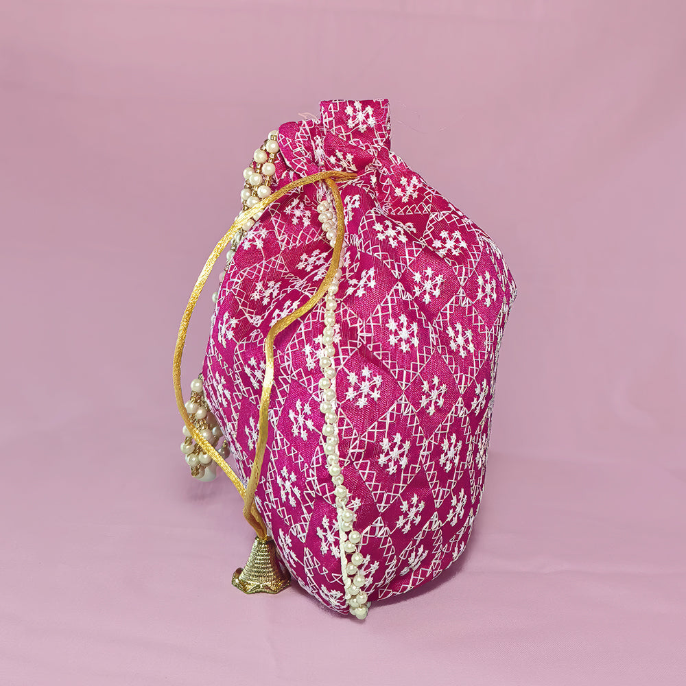 JS Fashion Embroidered Handcrafted Wedding Potli Bag with Beads