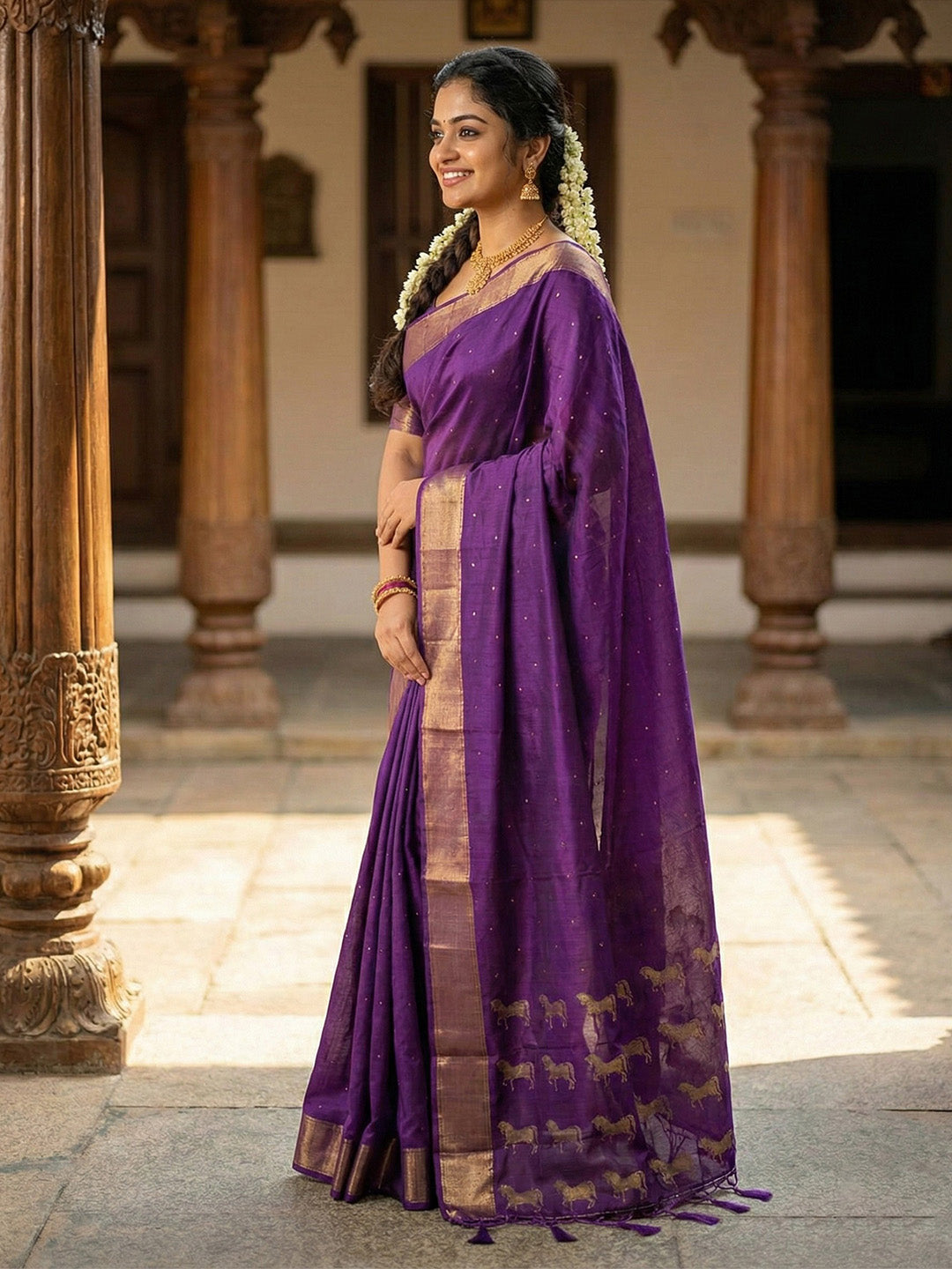 Anaita Purple Silk Saree With Blouse Piece