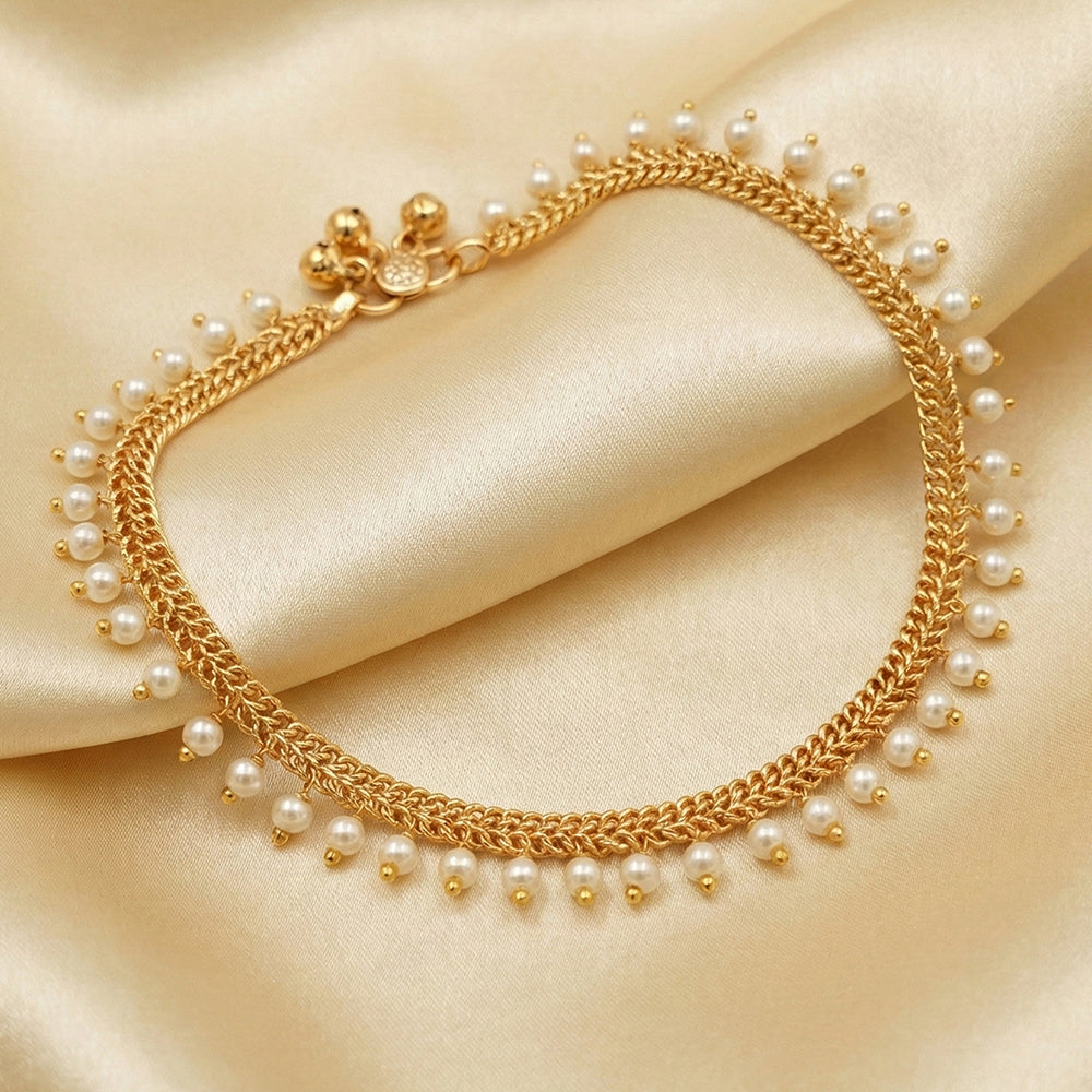 JS Fashion High Gold Pearl Drop Designer Payal for Women & Girls