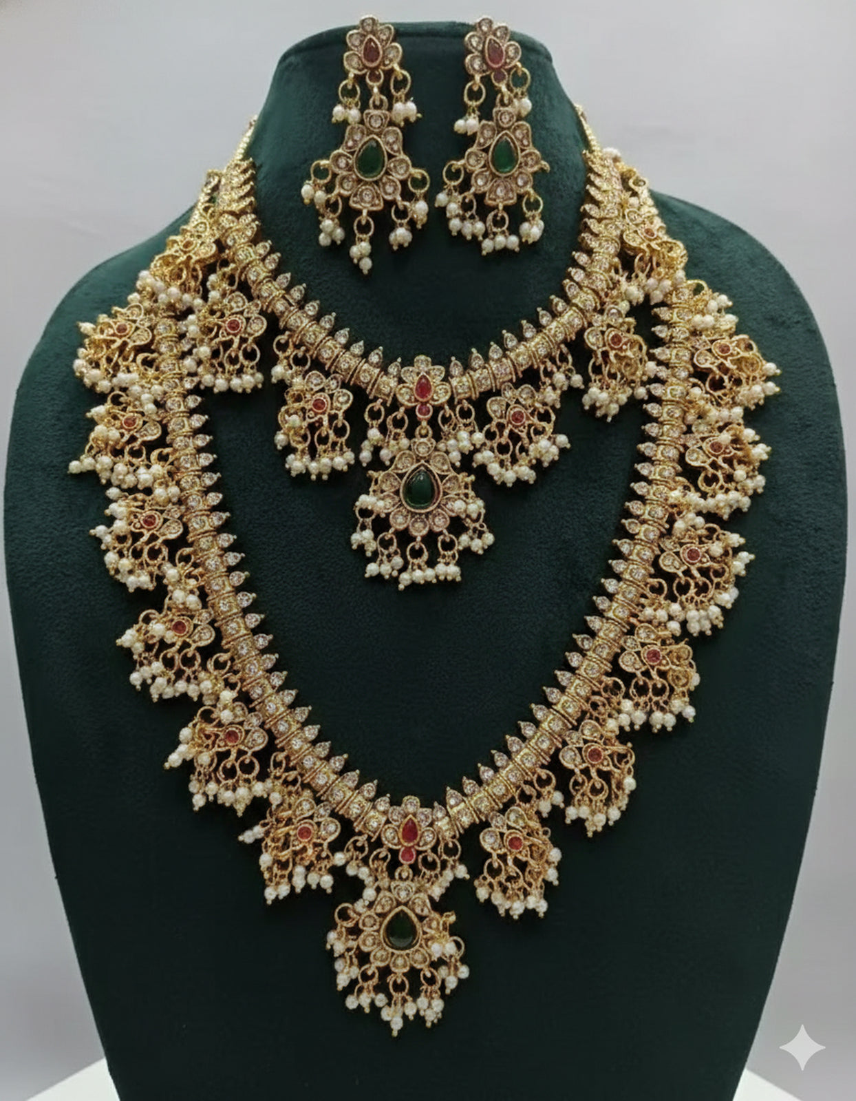 Jewel City Gold-Plated Kundan Bridal Necklace Set with Long Haram & Earrings