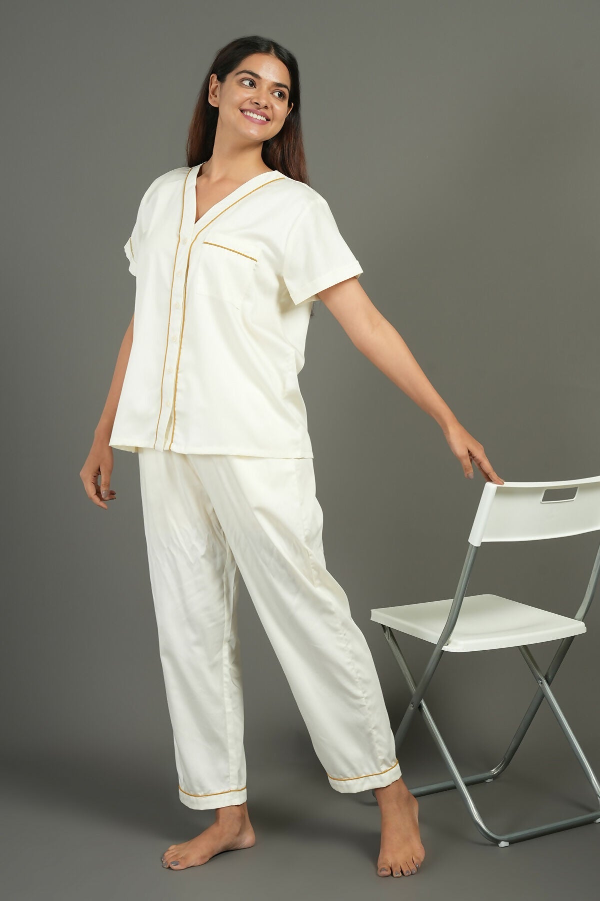 Breathables Women Cotton Night Suit Shirt And Pants Co-Ord Set I Night Wear | Co-Ord Set | Lounge Wear Set I Solid Colour