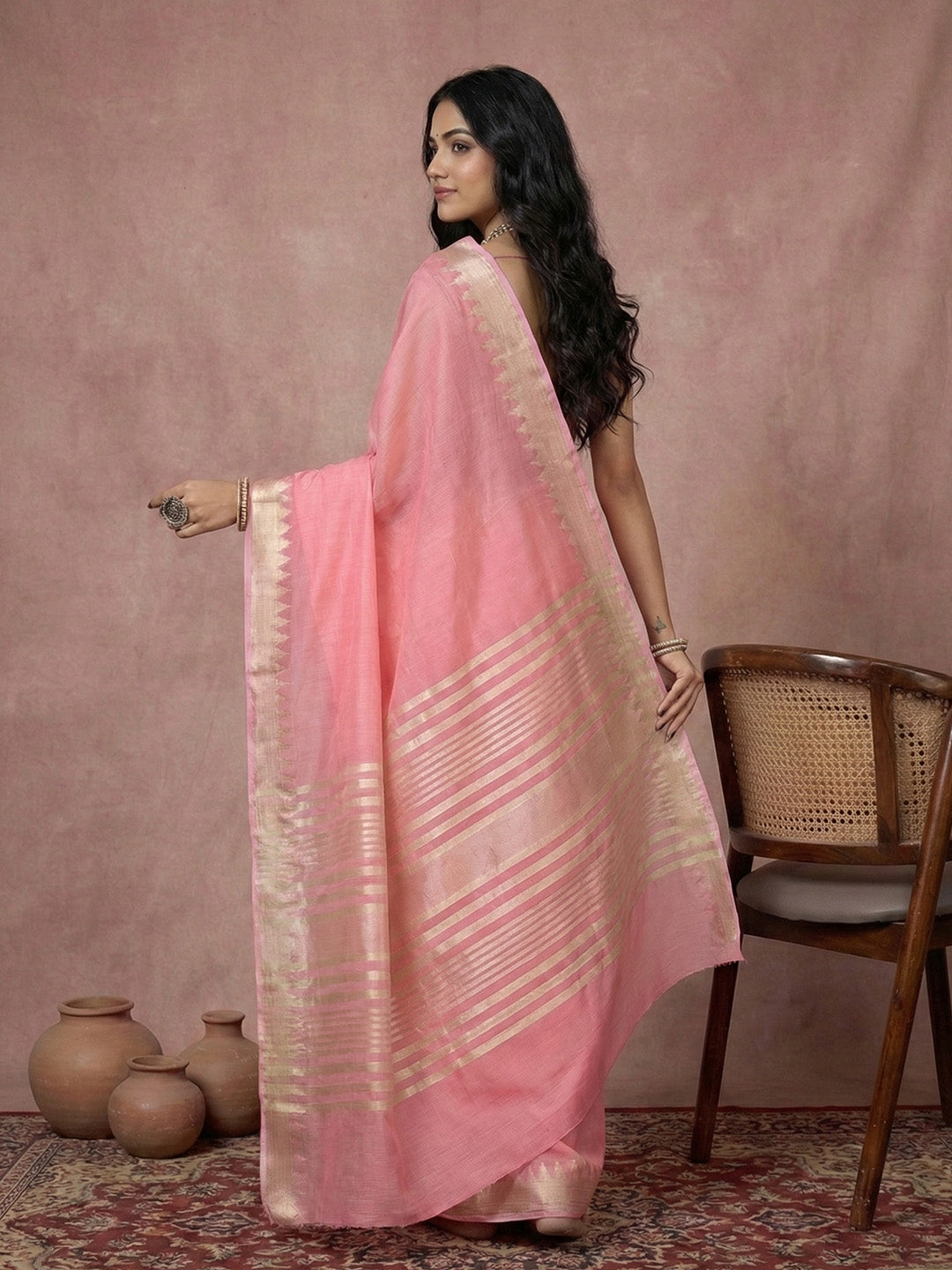 Anaita Pink Cotton Saree With Blouse