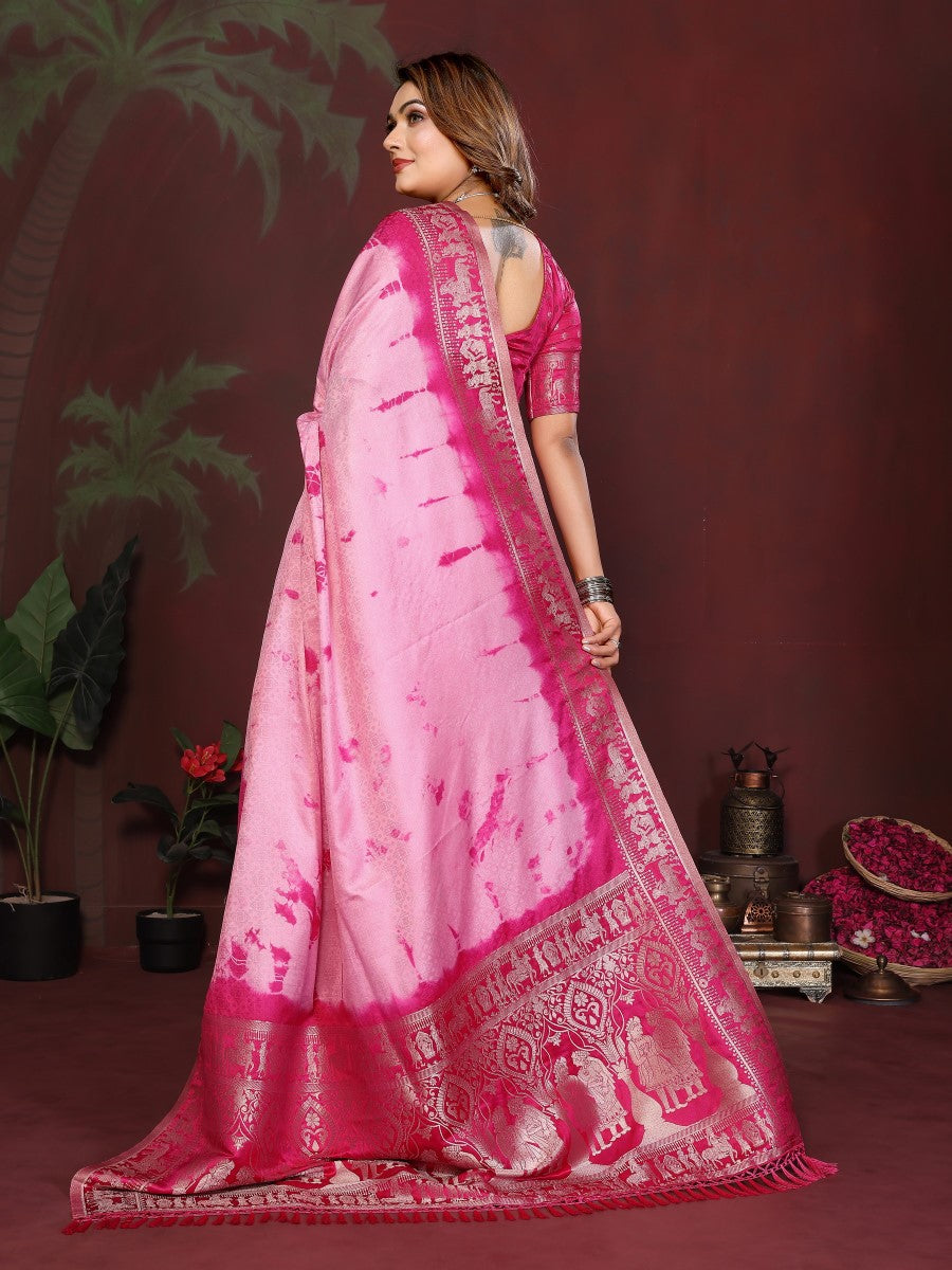 Anaita Pink Zari Weaving Work Satin Silk Saree With Blouse