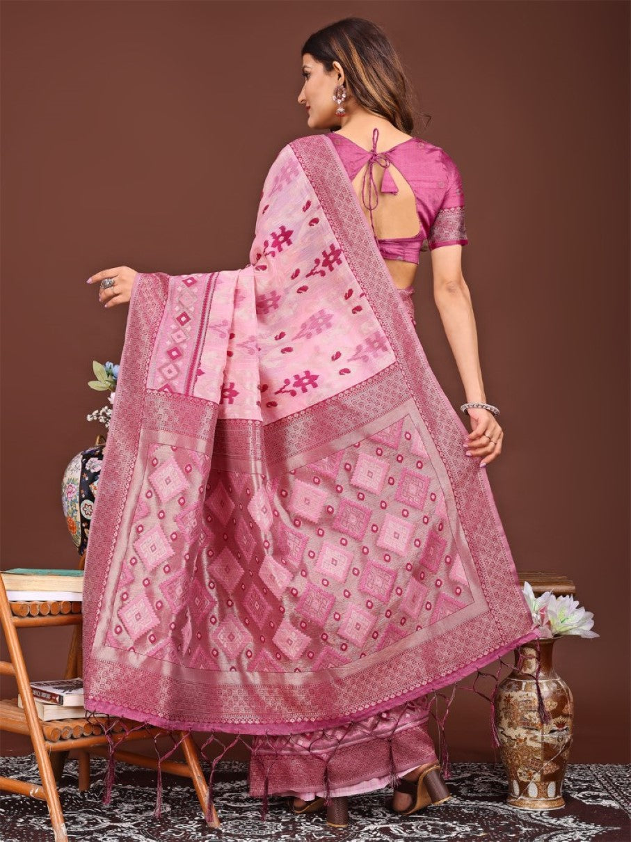 Anaita Pink Banarasi Silk Saree With Blouse
