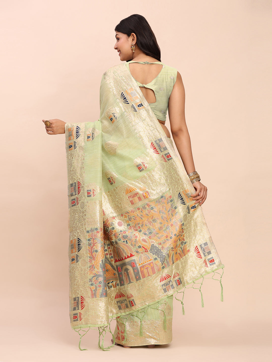 Anaita Rama Linen Woven Work Saree With Blouse