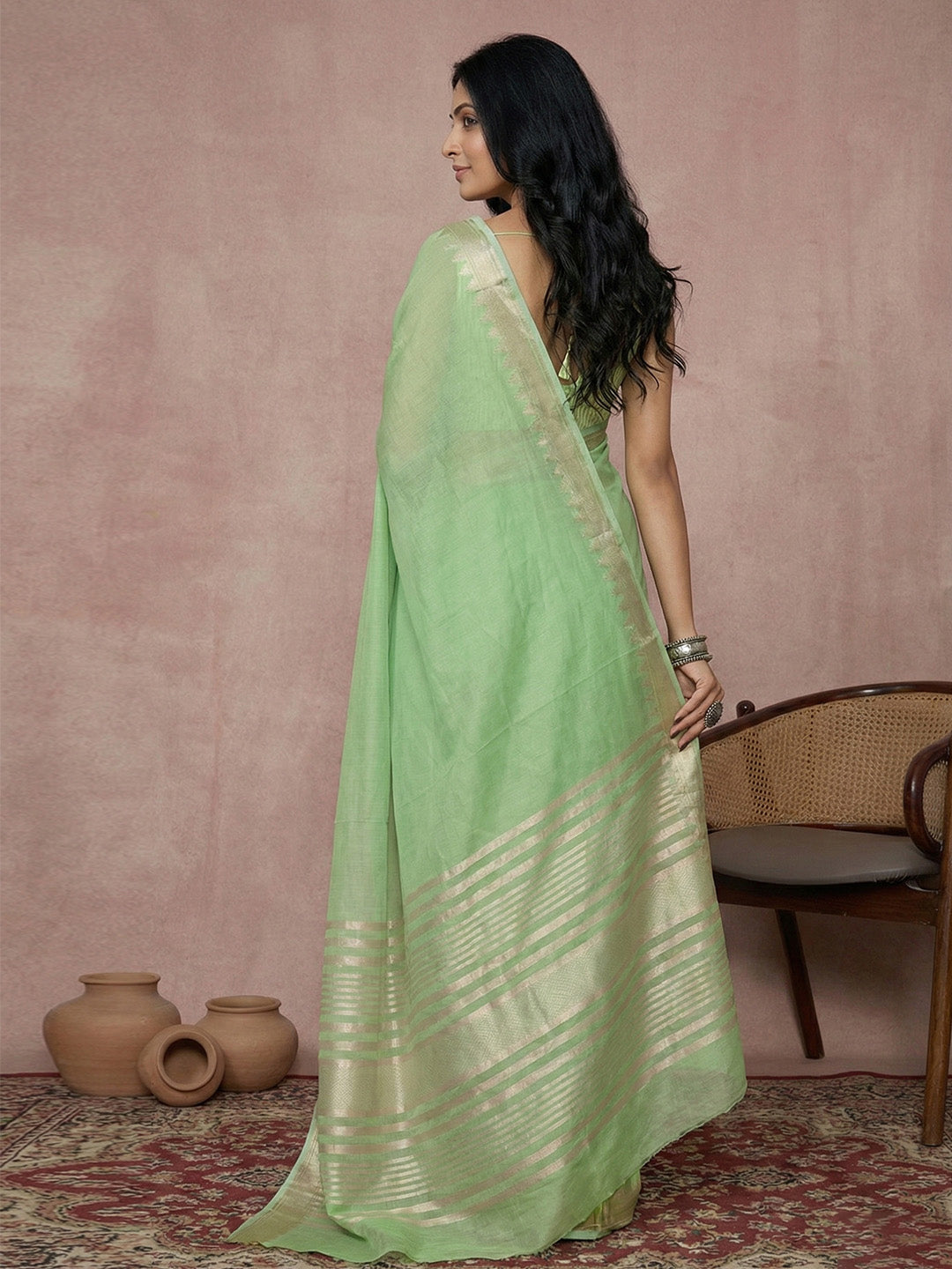 Anaita Rama Cotton Saree With Blouse