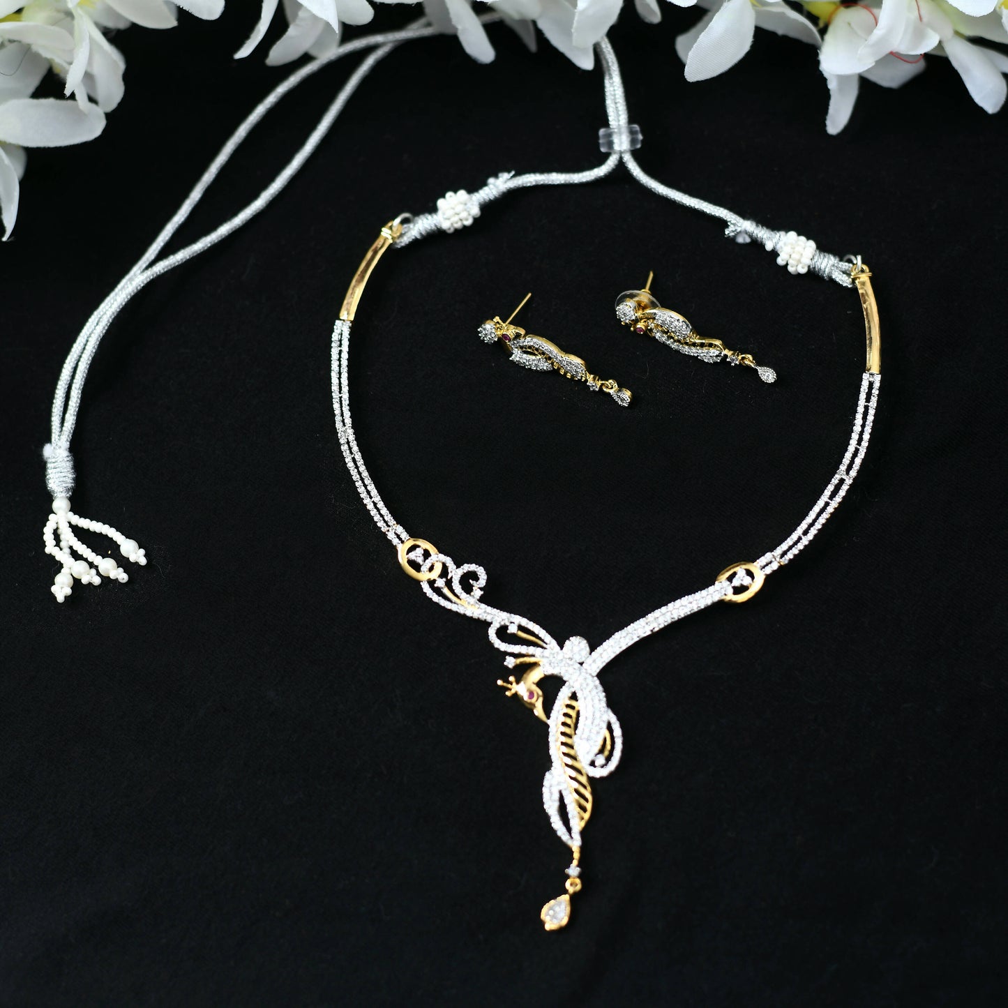 Mominos Fashion Johar Kamal Silver-Plated American Diamond Choker Set