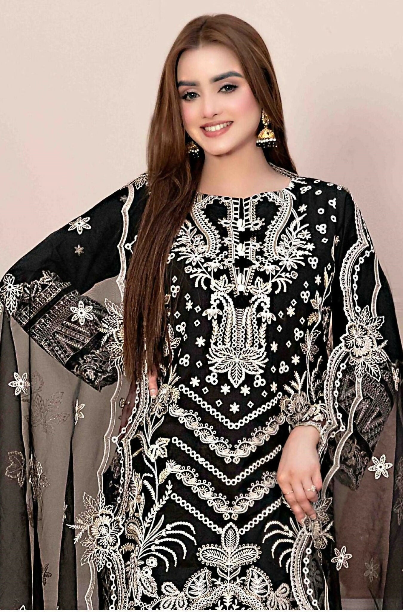 Anaita Black Faux Georgette Stitched Suit with Embroidery Work