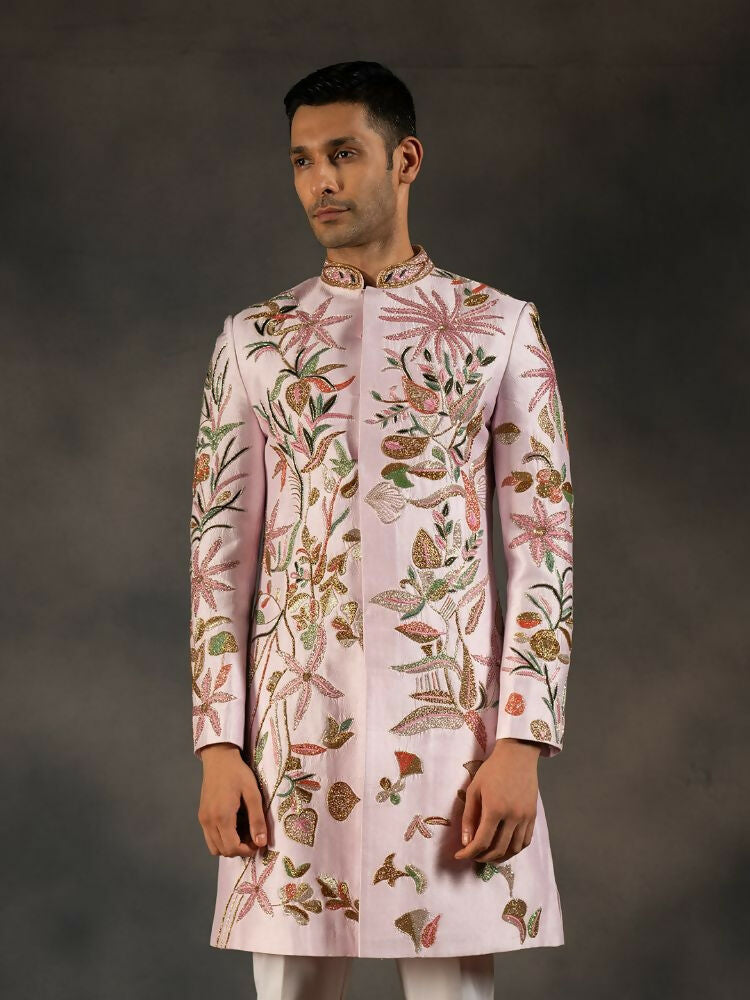 Pink Hand Embroidered Indowestern Sherwani by Hilo Design