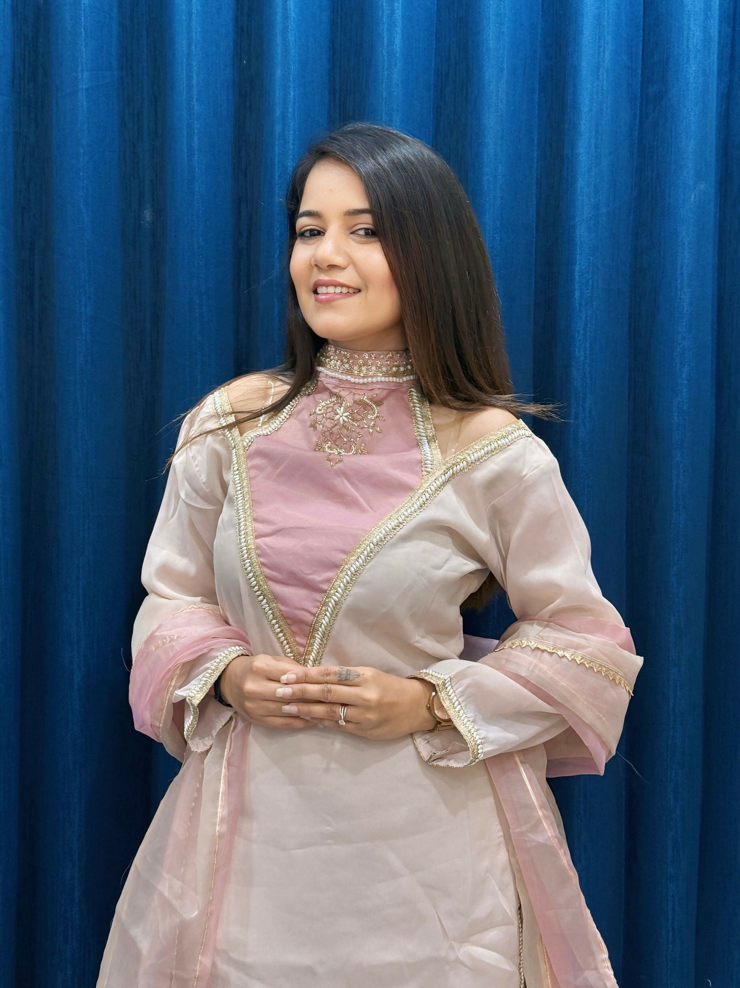 Anaita Rose Roman Shimmer Readymade Kurti Set with Designer Handwork