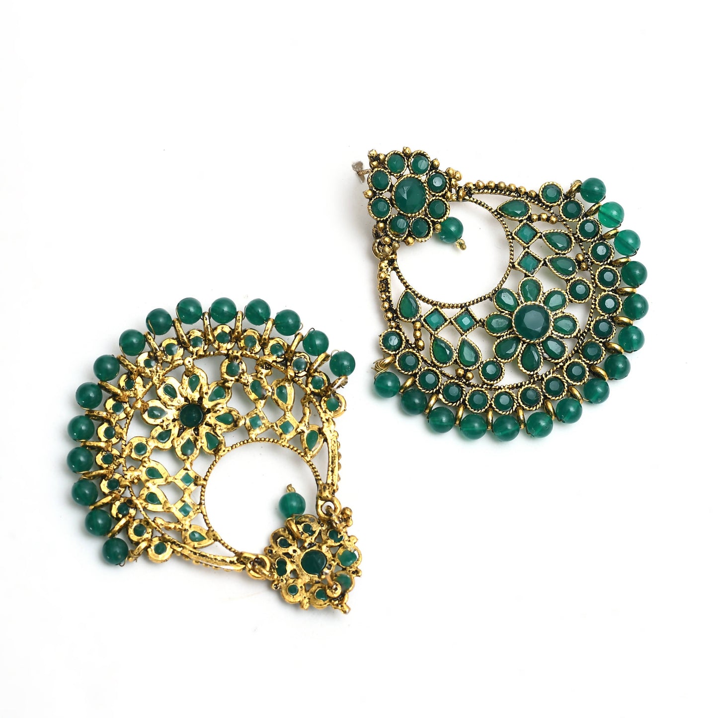 Mominos Fashion Johar Kamal Golden And Green Beaded Earrings