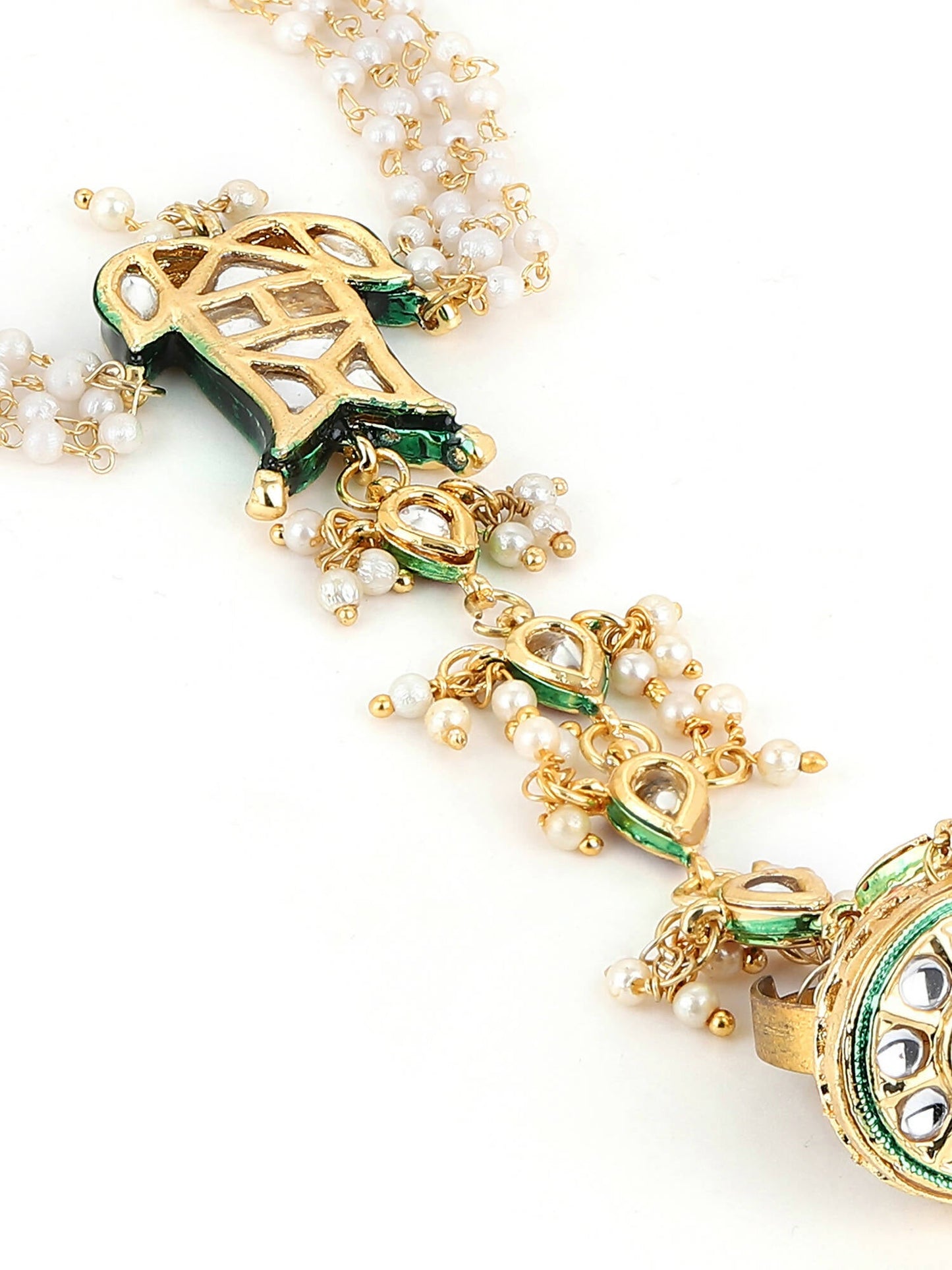 Women's Gold-Toned White Brass Kundan Gold-Polished Link Bracelet - Ruby Raang