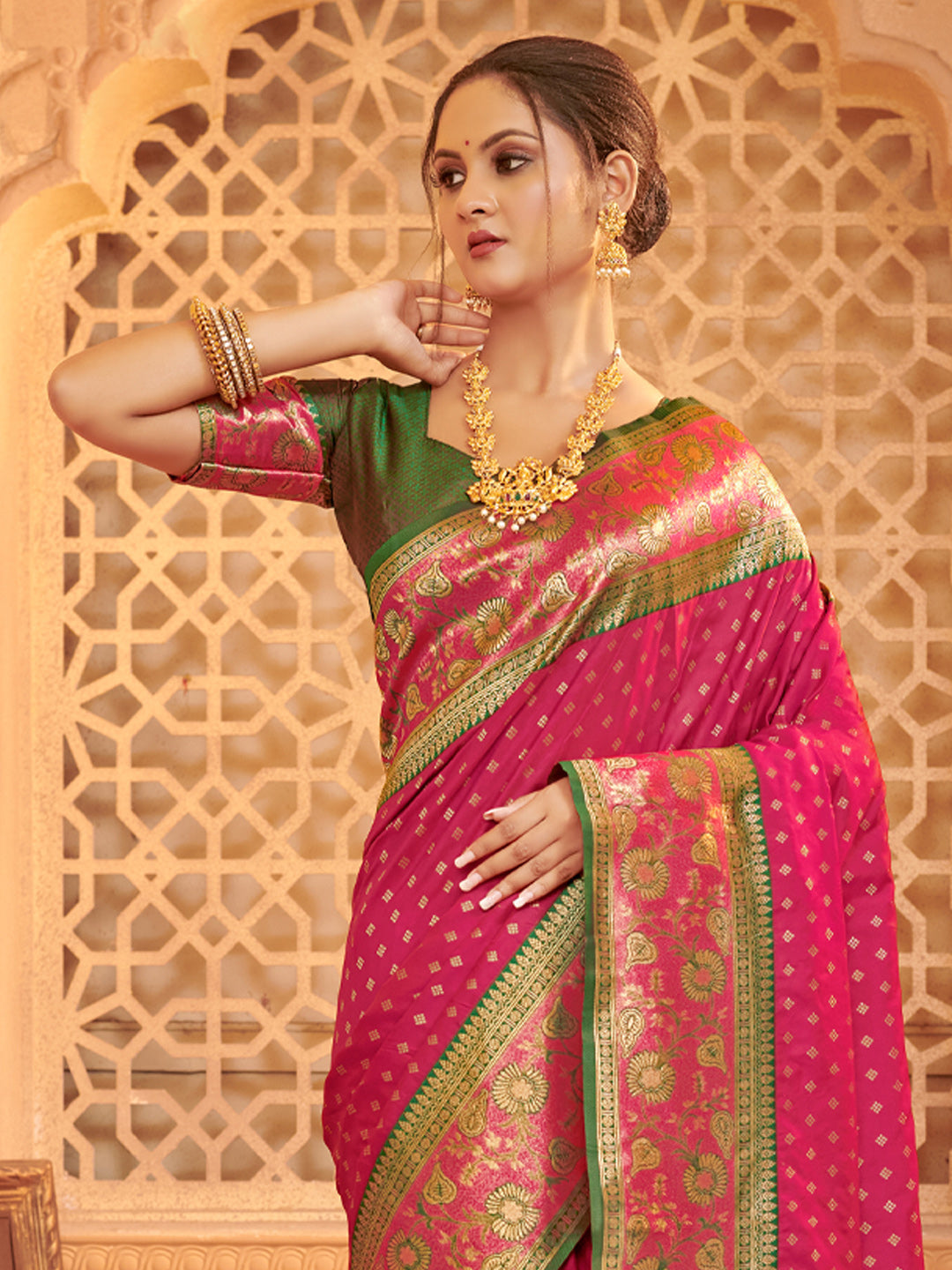 Anaita Rani Pink Silk Saree With Blouse Piece