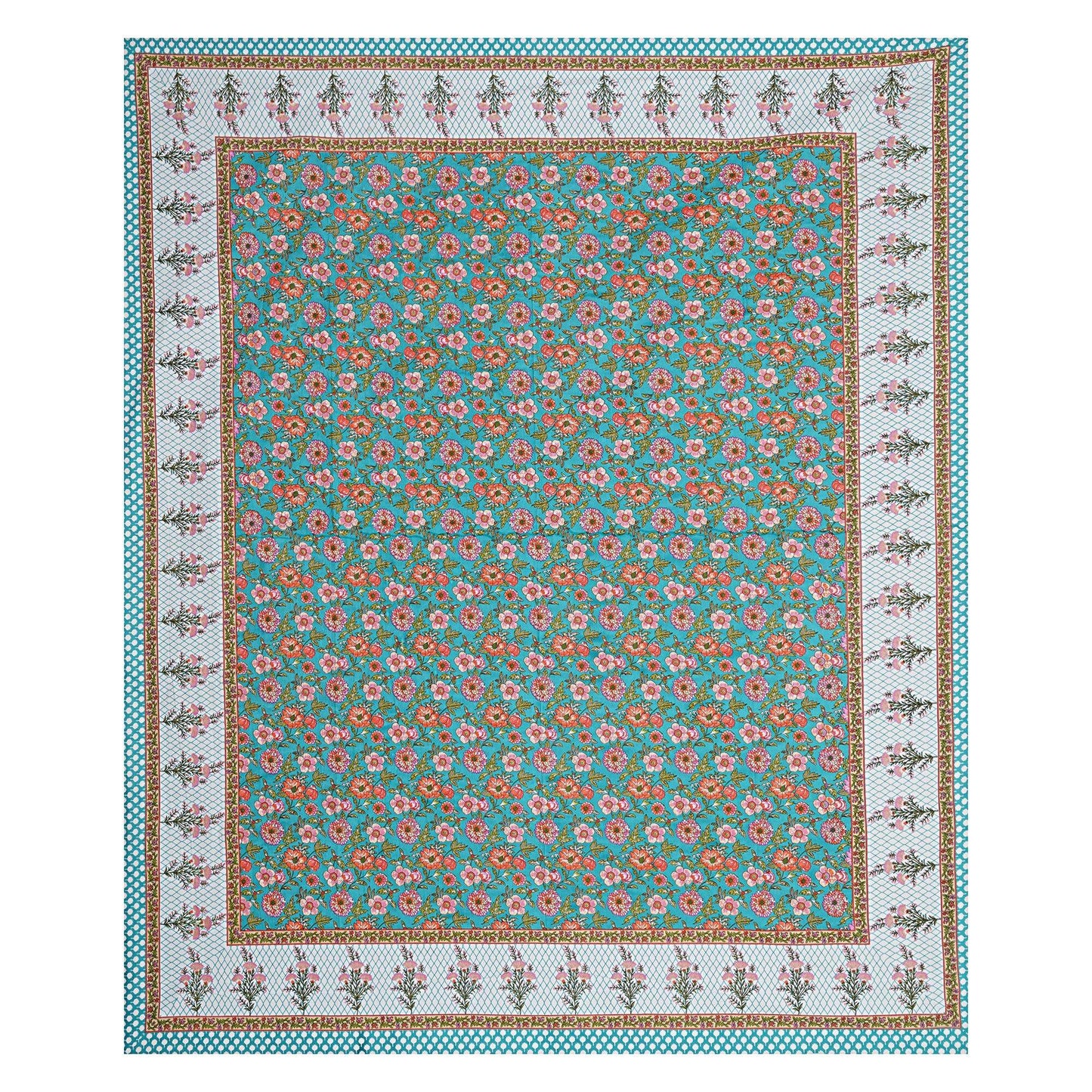 Rudra Bazaar Turquoise Blue 210 TC Cotton Double King Bedsheet With 2 Pillow Covers