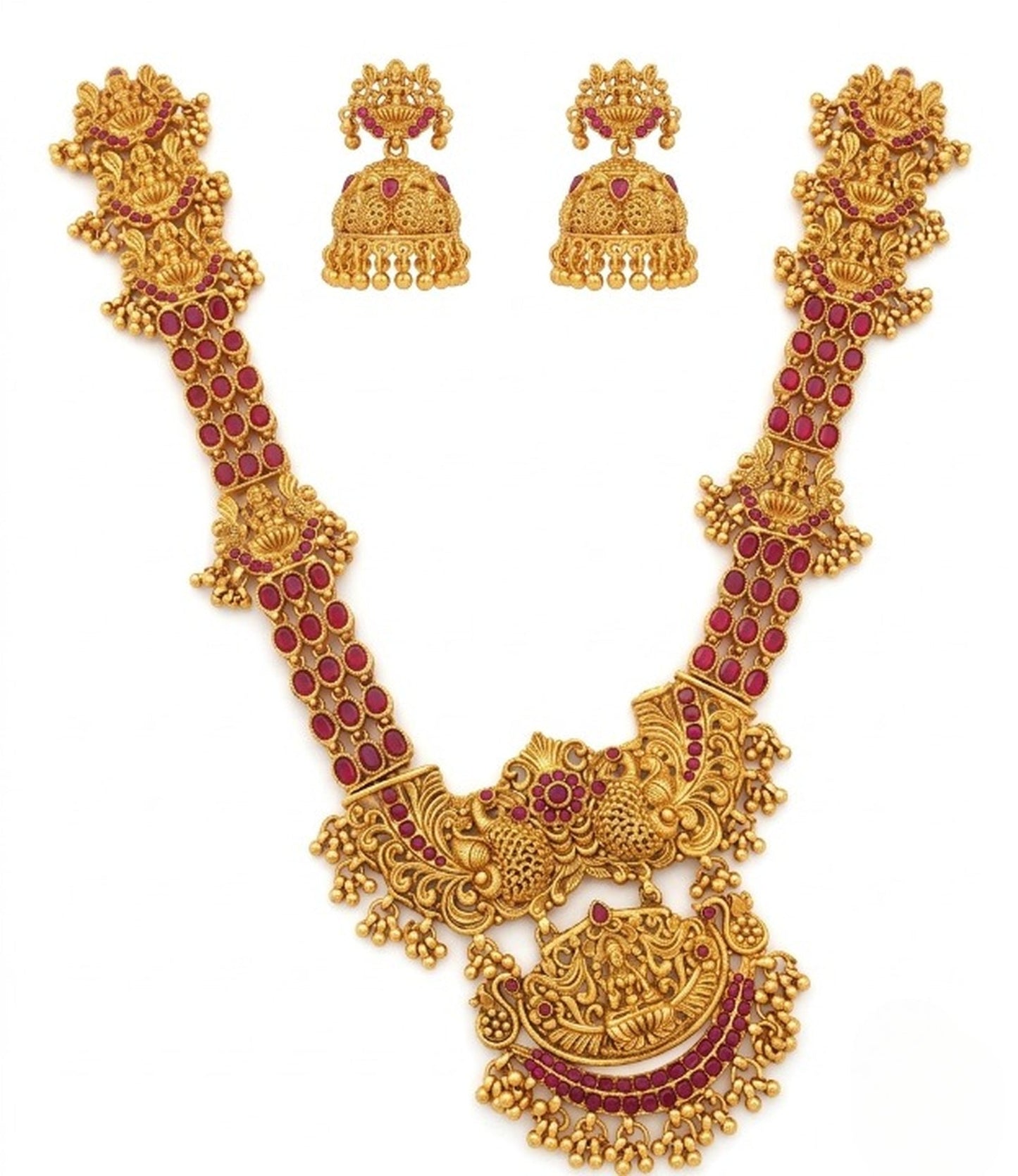Jewel City Stunning Gold-Plated Temple Jewelry Set | Traditional Haram & Jhumkas | Bridal & Festival Wear