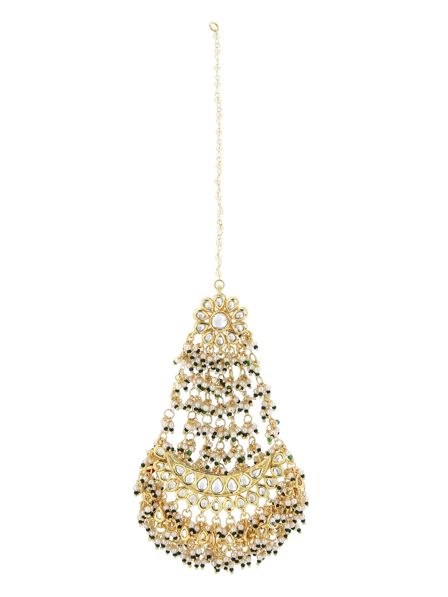 Green Contemporary Gold-Polished Chandbalis Earrings - Ruby Raang