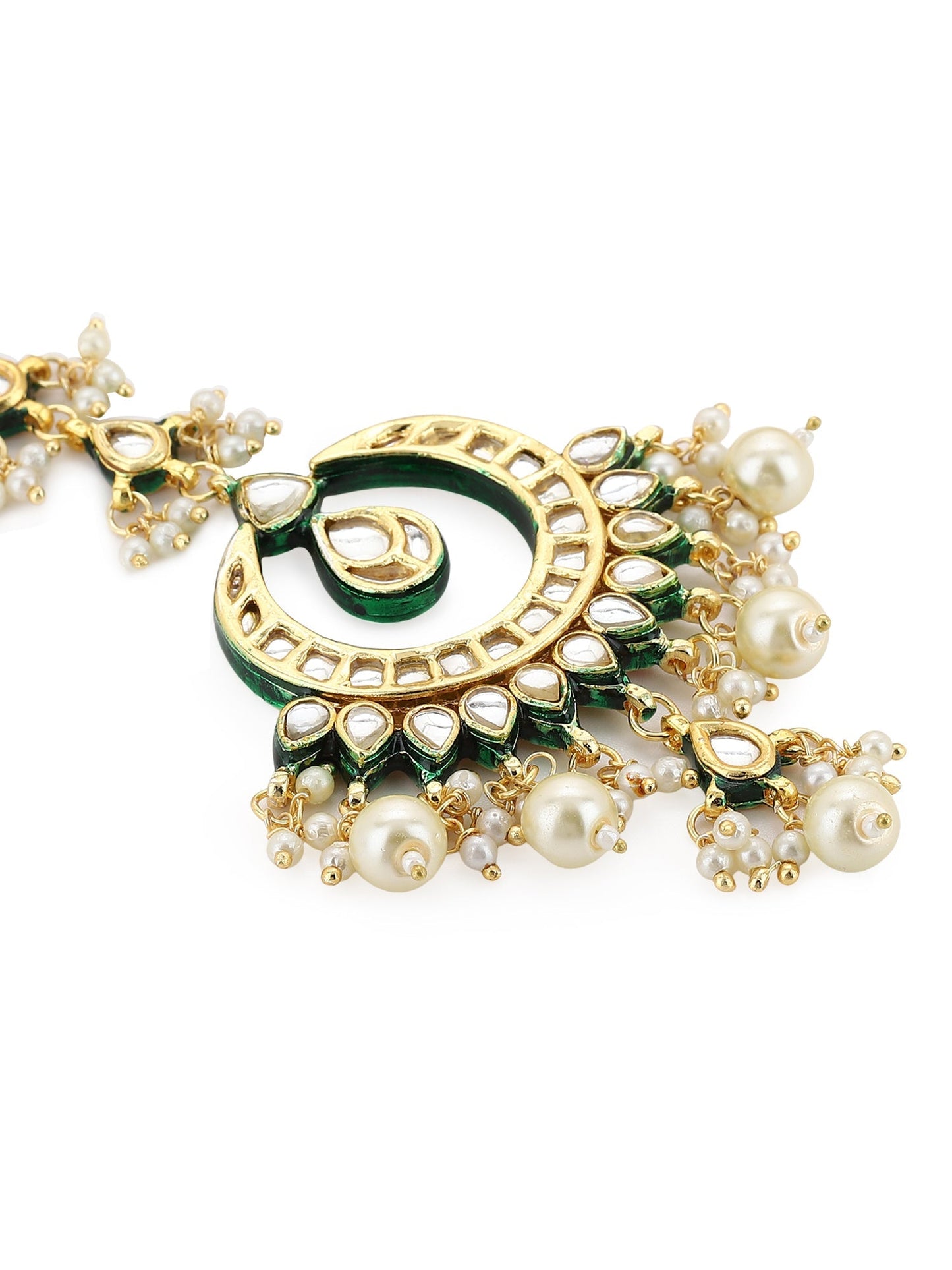 Gold-Polished Green Kundan-Studded Pearl Beaded Jewellery Set - Ruby Raang