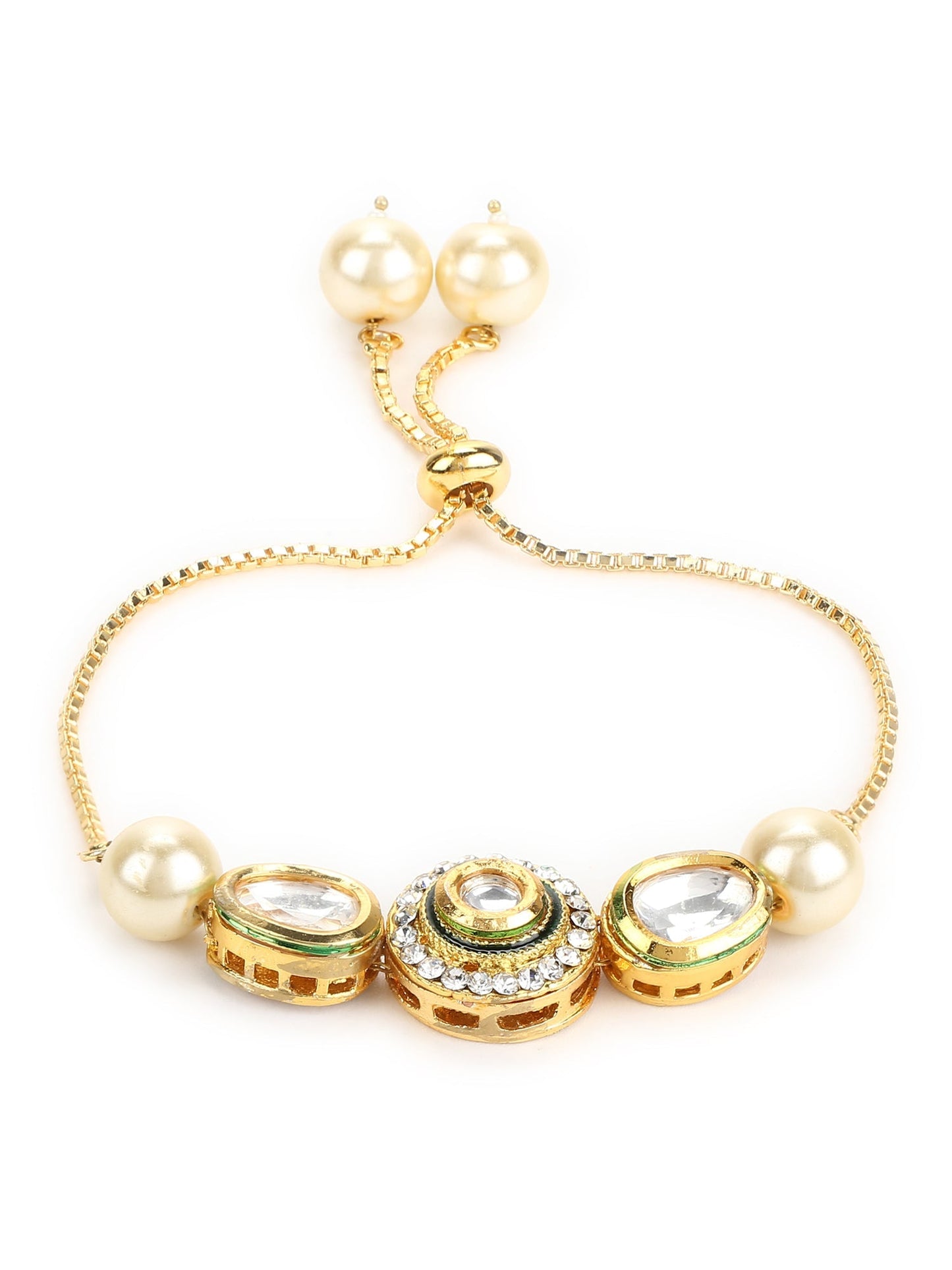 Women's Gold-Polished White Brass Kundan Charm Bracelet - Ruby Raang