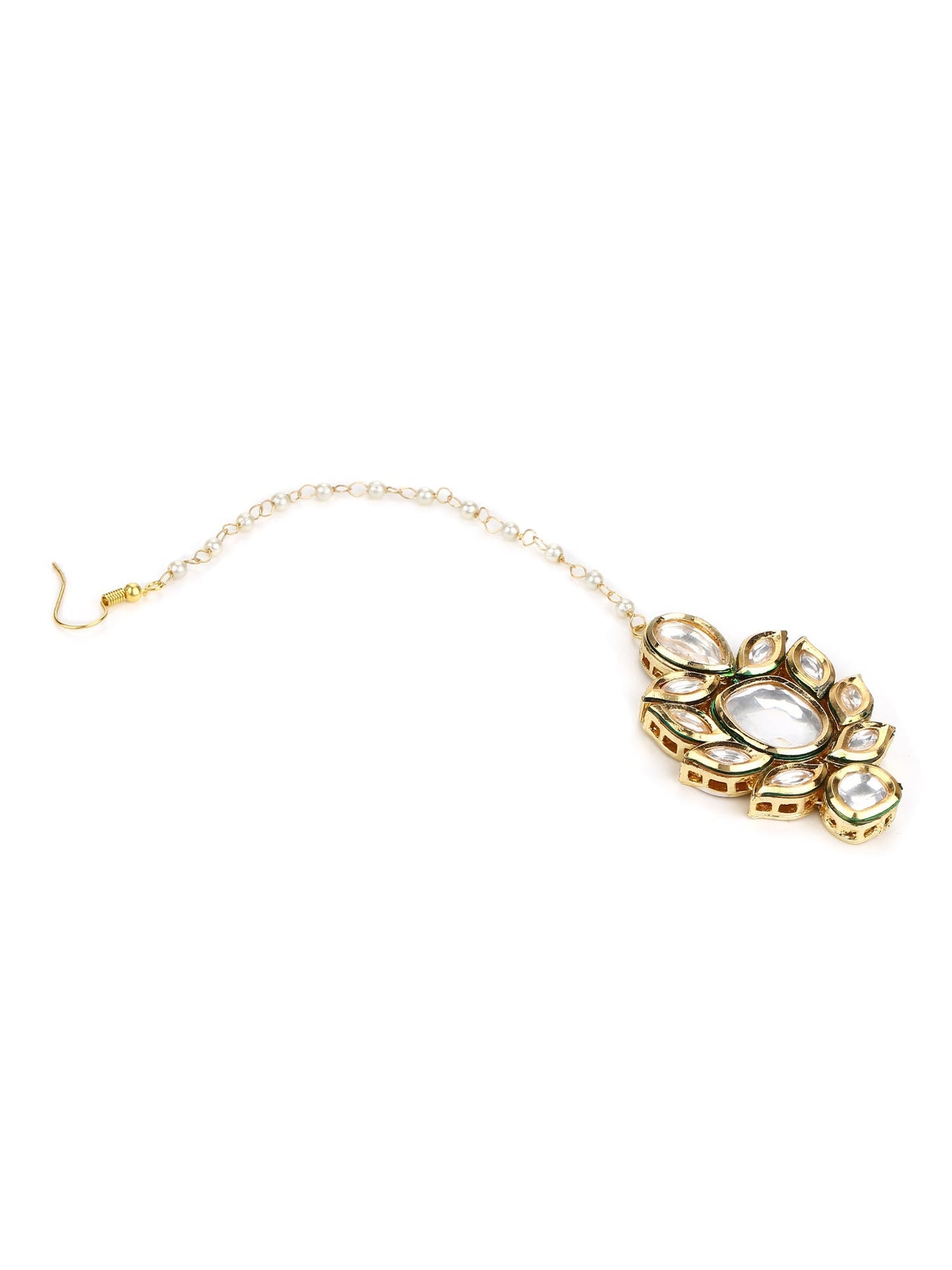 Gold-Polished Kundan Maang Tikka - Ruby Raang