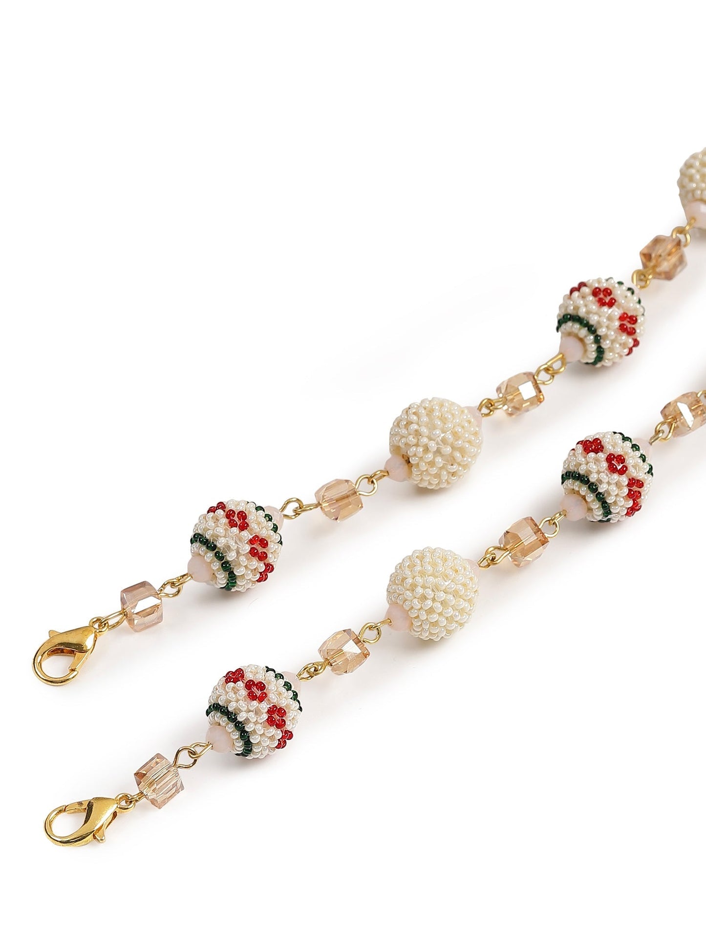 White Gold Toned Embellished Mask Chain - Ruby Raang