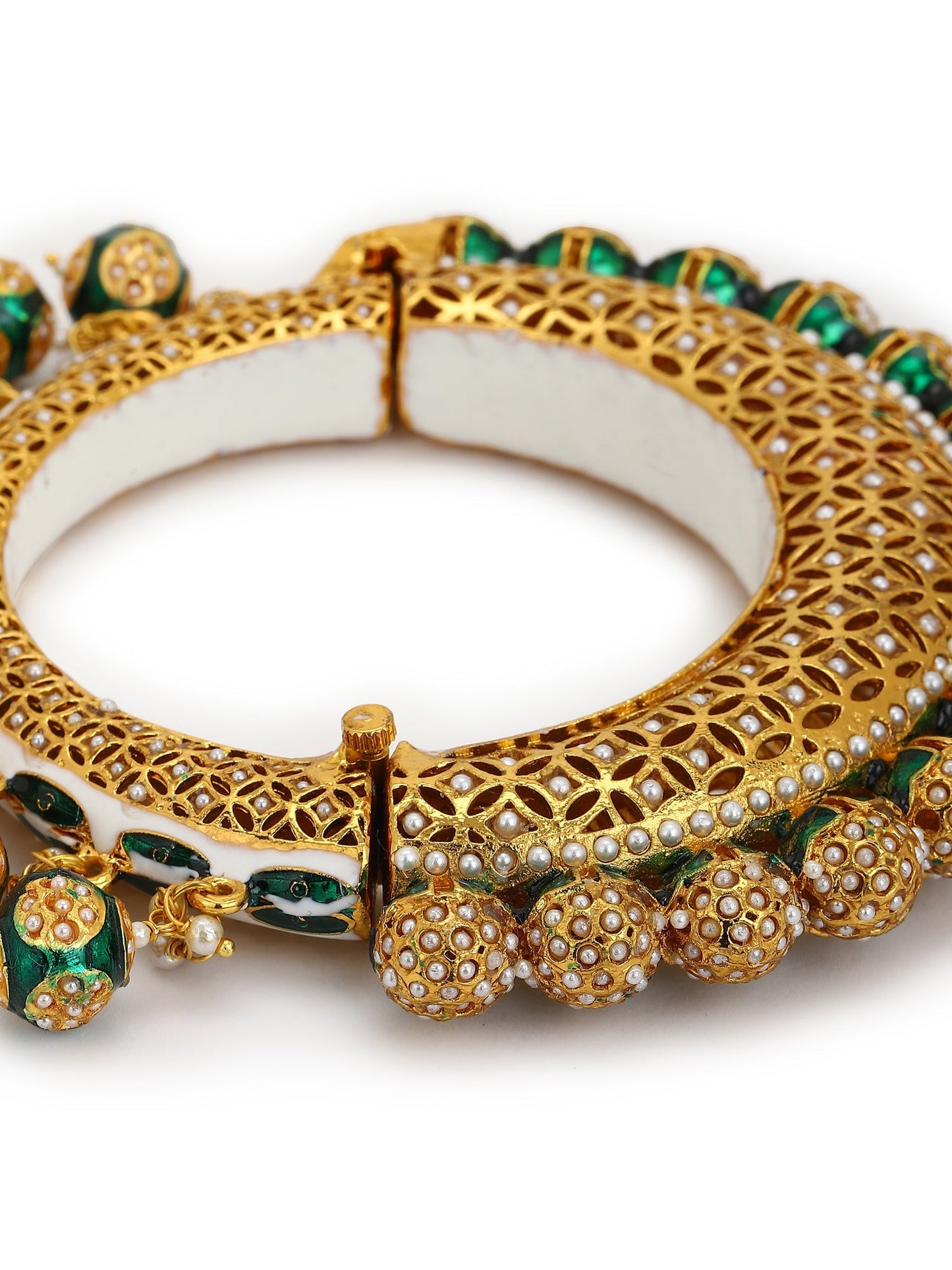 Gold-Polished Green Meenakari Bangle - Ruby Raang