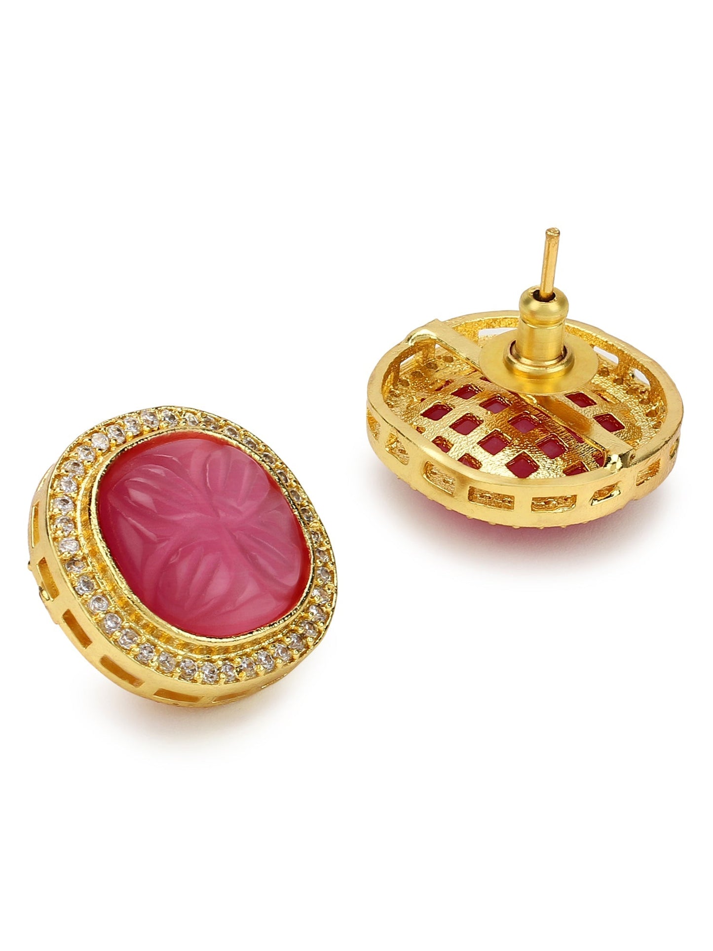 Women's Pink Circular Studs Earrings - Ruby Raang
