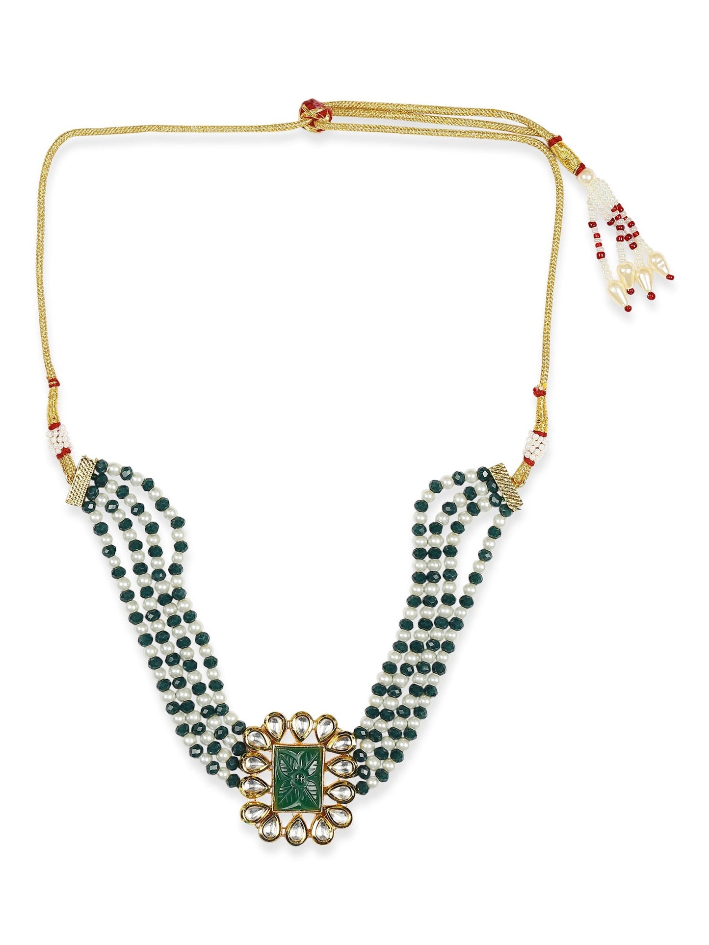 Gold-Polished Green Choker Necklace - Ruby Raang