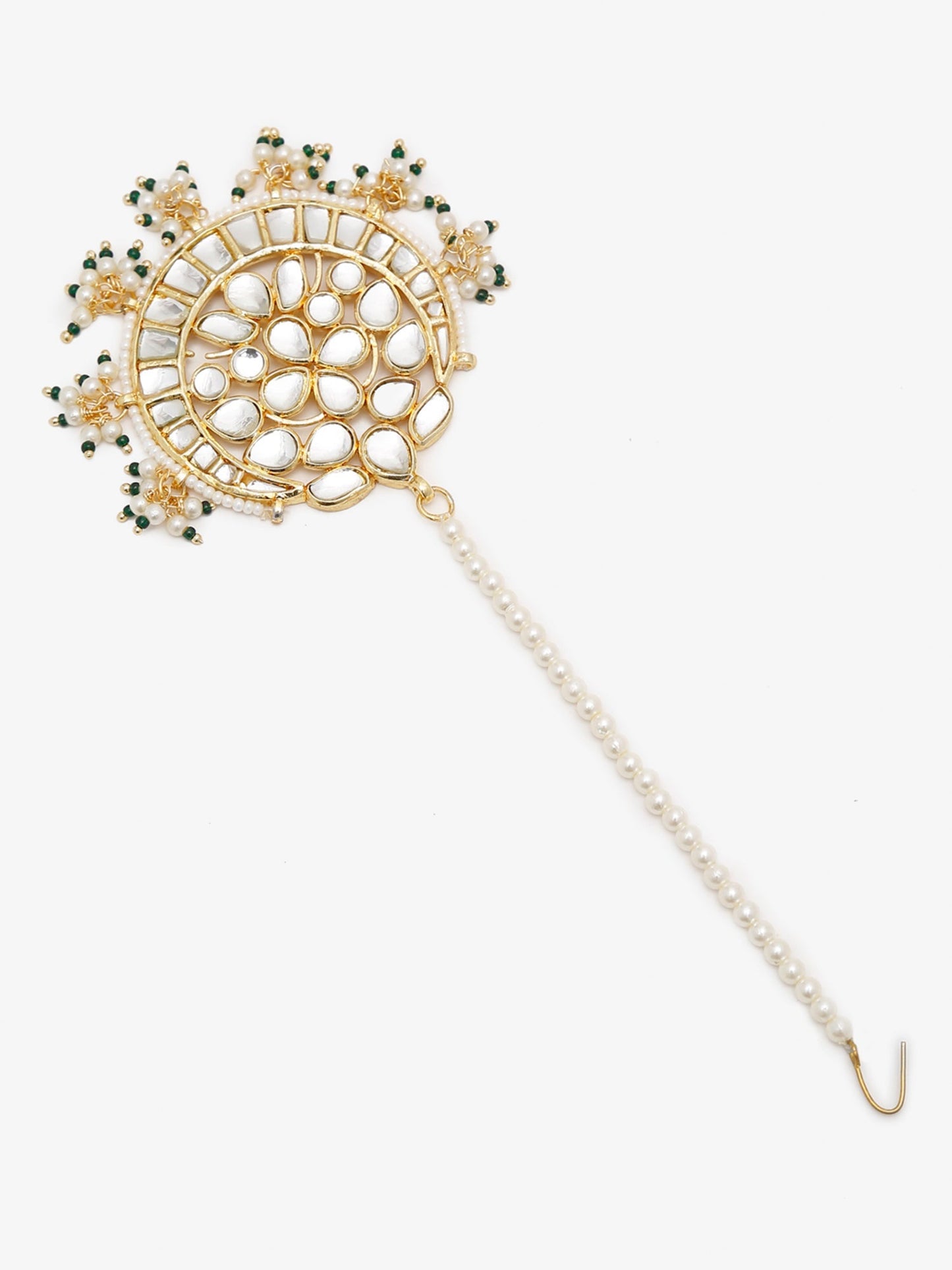Gold Toned White Kundan Maang Tikka - Ruby Raang