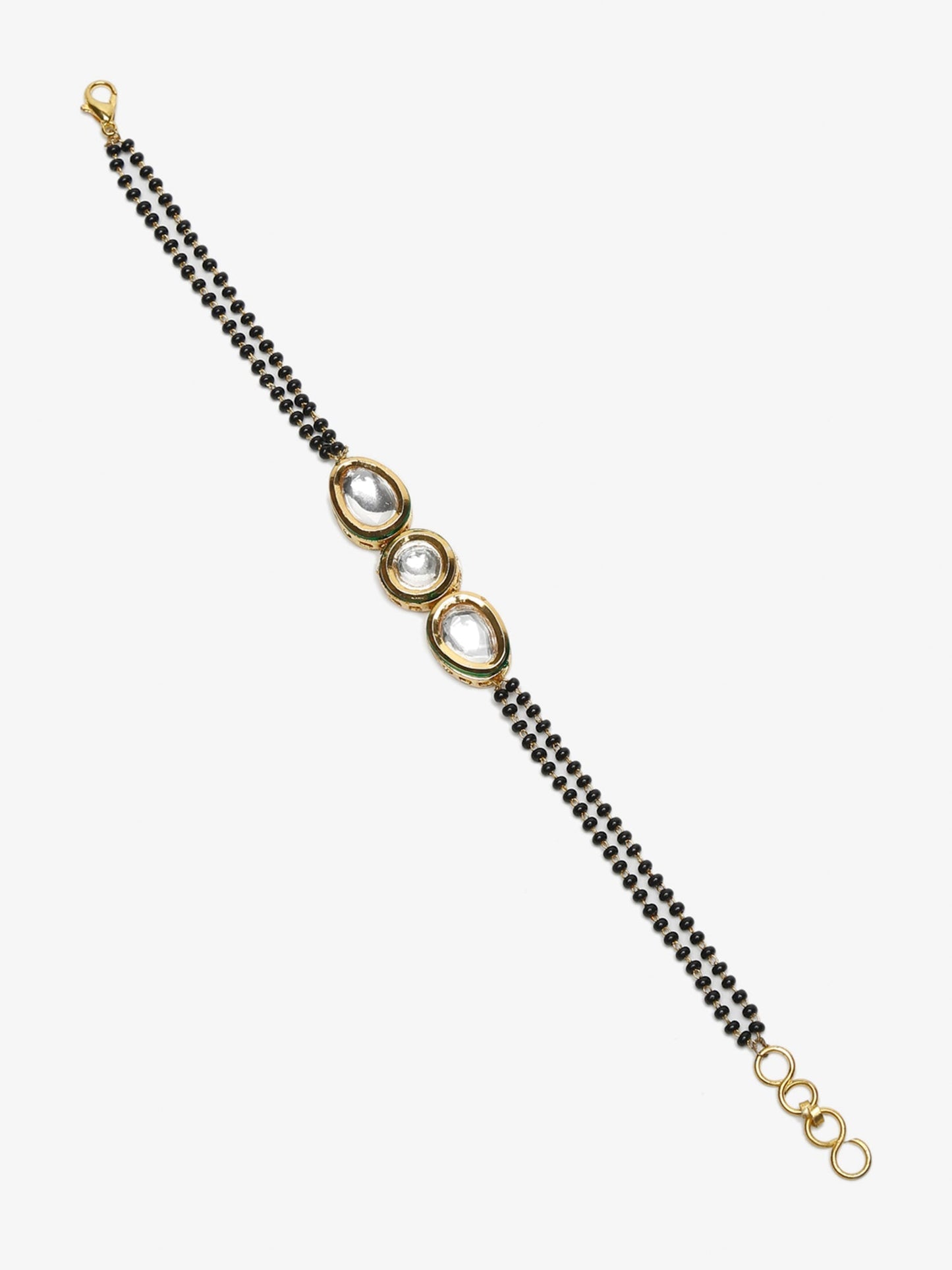 Women's Gold-Polished Black Beaded Kundan Mangalsutra Bracelet - Ruby Raang