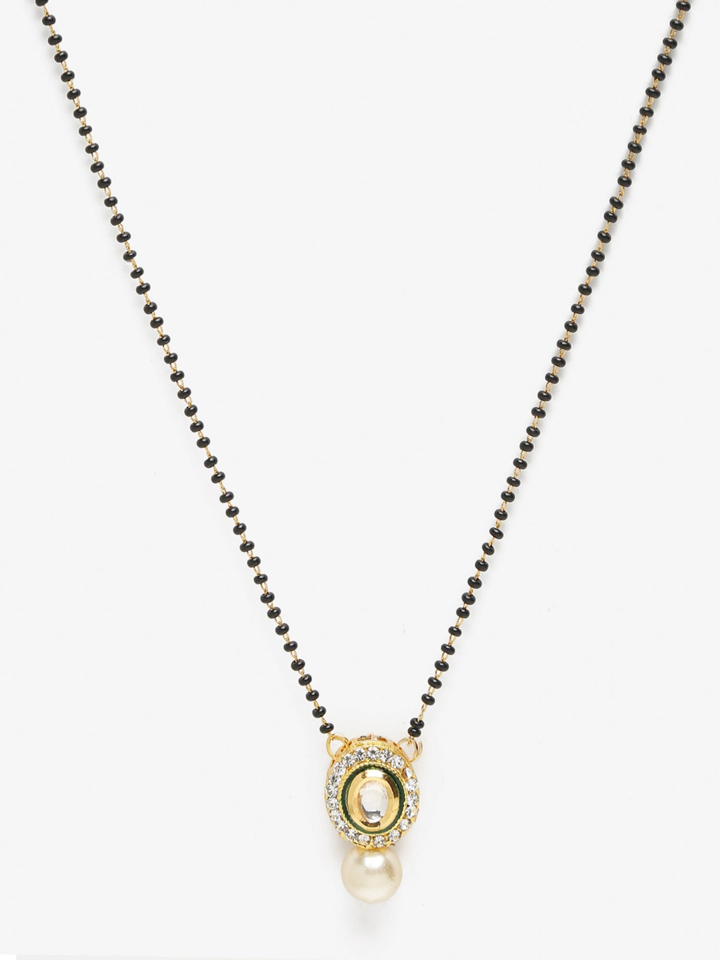 Gold-Polished Black Beaded White Kundan Studded Mangalsutra - Ruby Raang