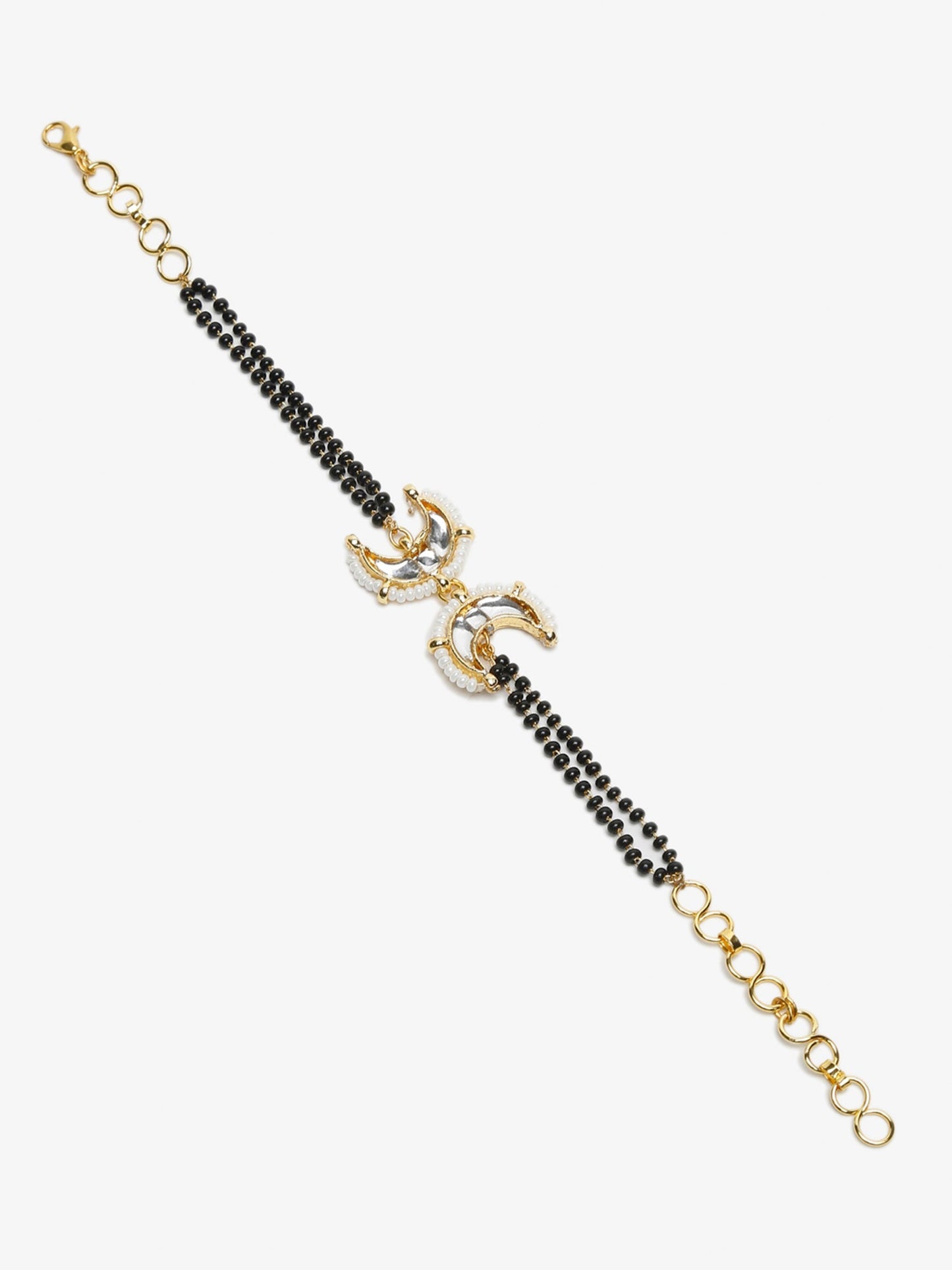 Black Gold-Toned Kundan Bracelet Mangalsutra - Ruby Raang