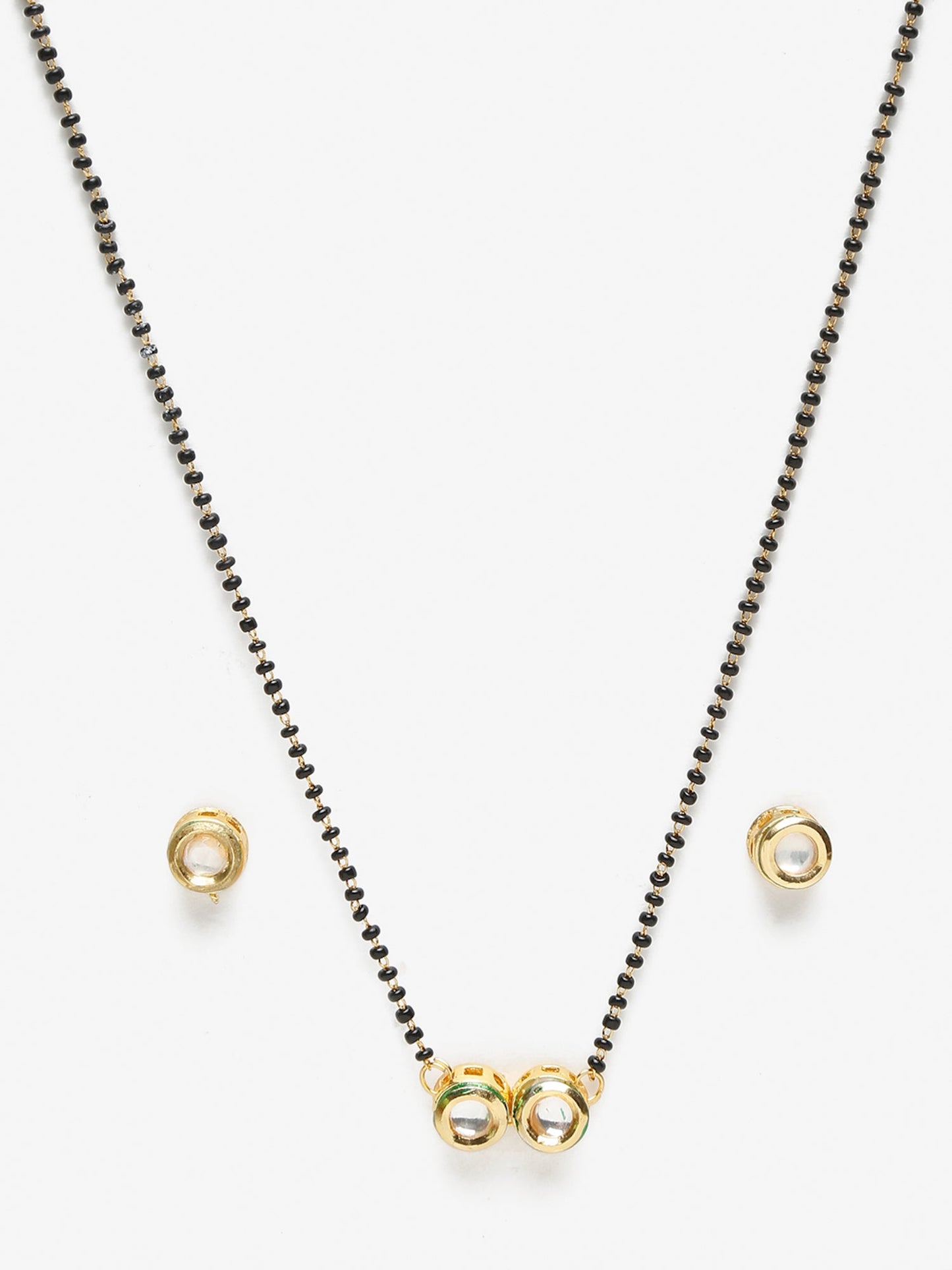 Black Gold-Toned Kundan Mangalsutra With Studs - Ruby Raang