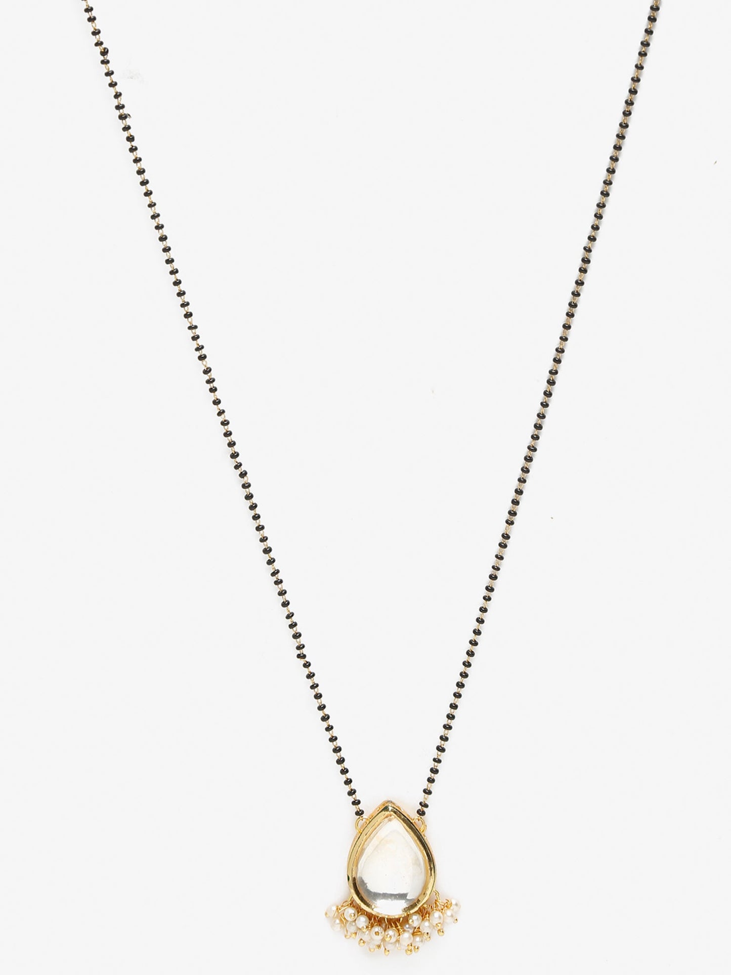 Gold-Polished White Black Kundan-Studded Beaded Mangalsutra - Ruby Raang