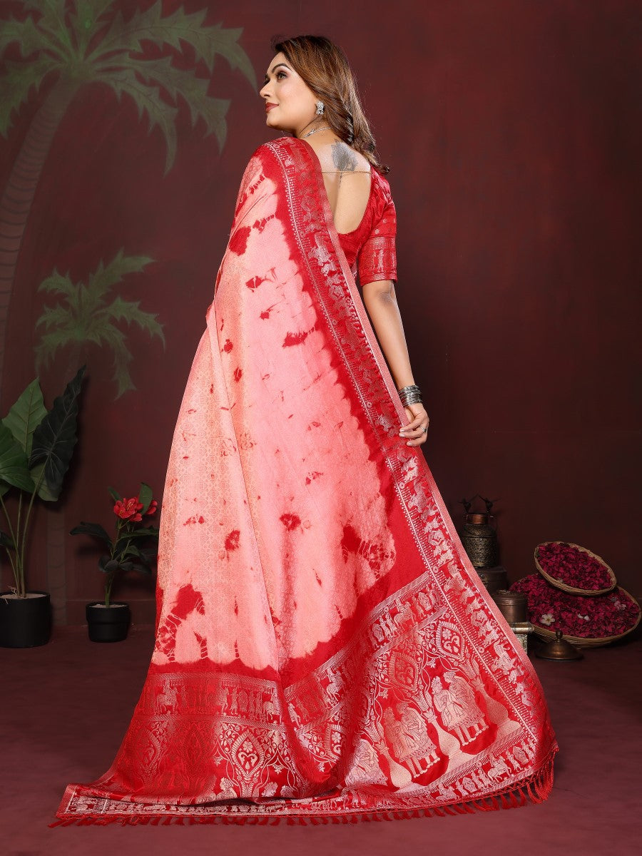 Anaita Red Zari Weaving Work Satin Silk Saree With Blouse