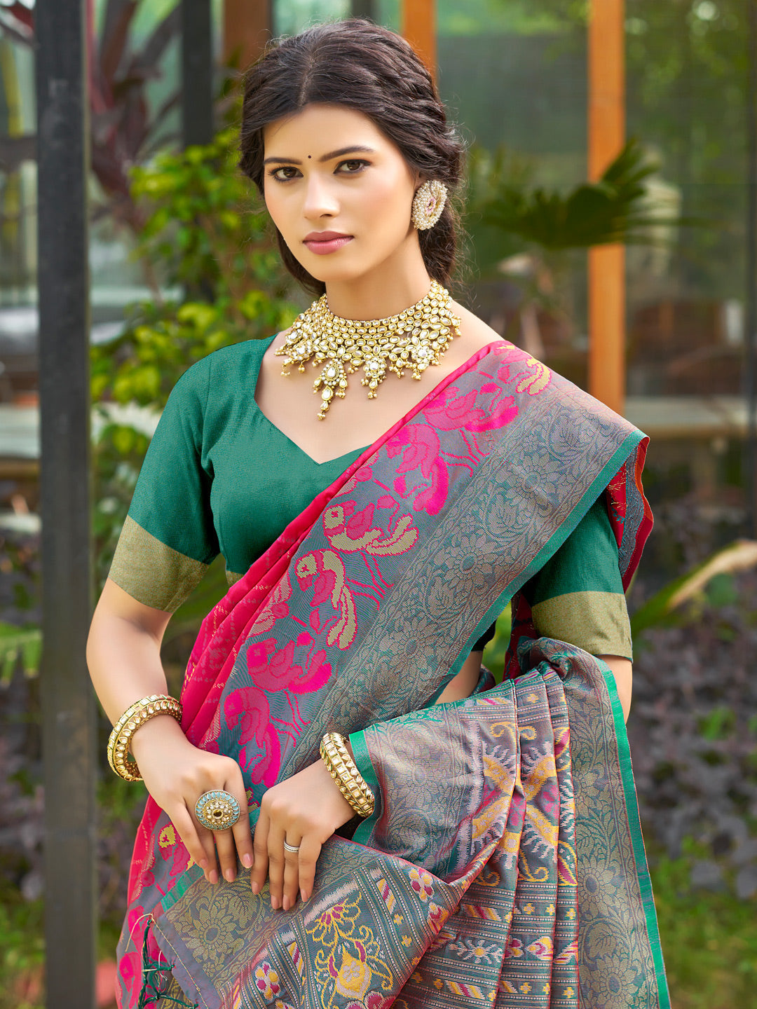 Anaita Red Soft Silk Saree With Floral Printed Work With Blouse