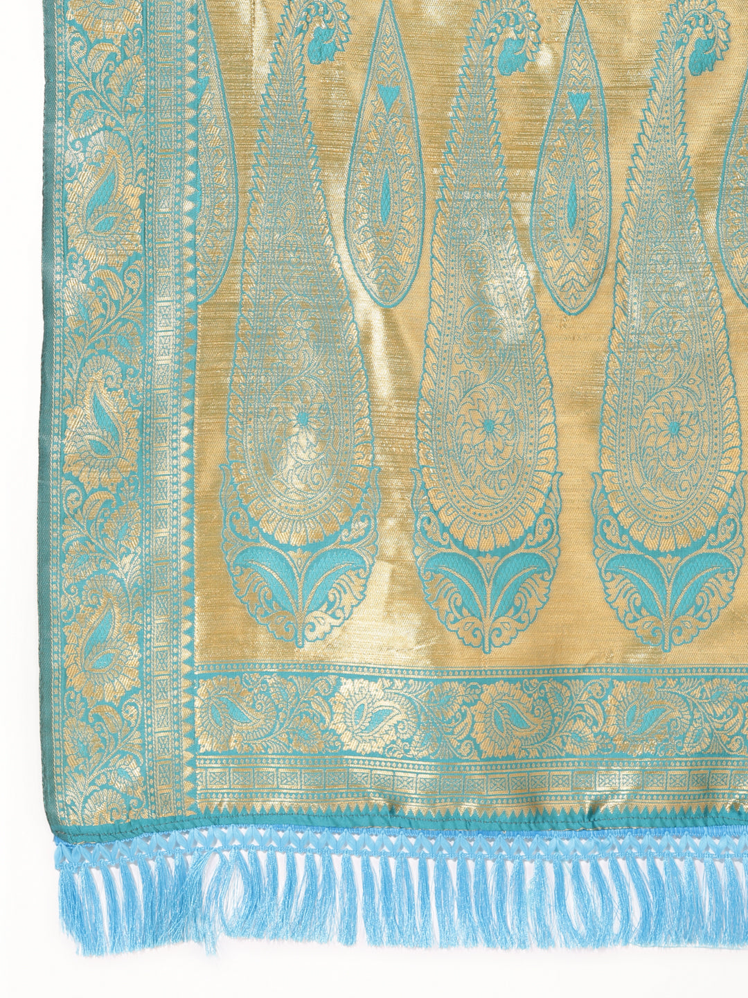 Janasya Turquoise Blue Banarasi Silk Woven Ethnic Motifs Banarasi Silk Saree