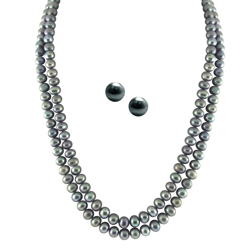 J Pearls 2 String Grey Pearl Set - Real Pearl Jewelry