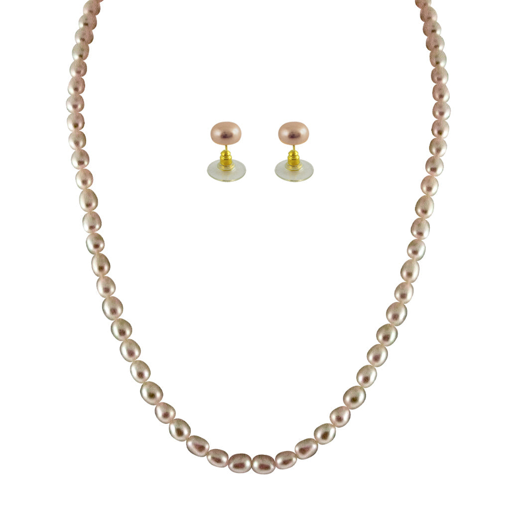 J Pearls Single Line Peach Pearl Set - Real Pearl Jewelry