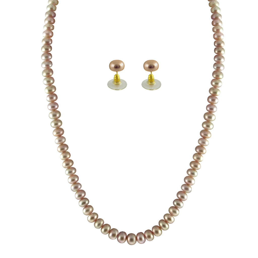 J Pearls Single Line Pink Pearl Set - Real Pearl Jewelry