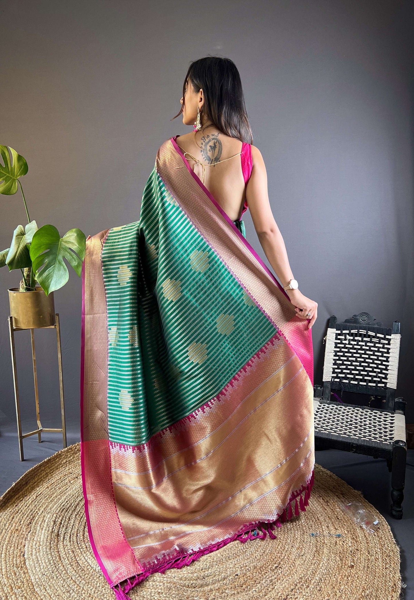 Sonakshi Women's Teal Banarasi Silk Zari Woven Traditional Saree with Blouse