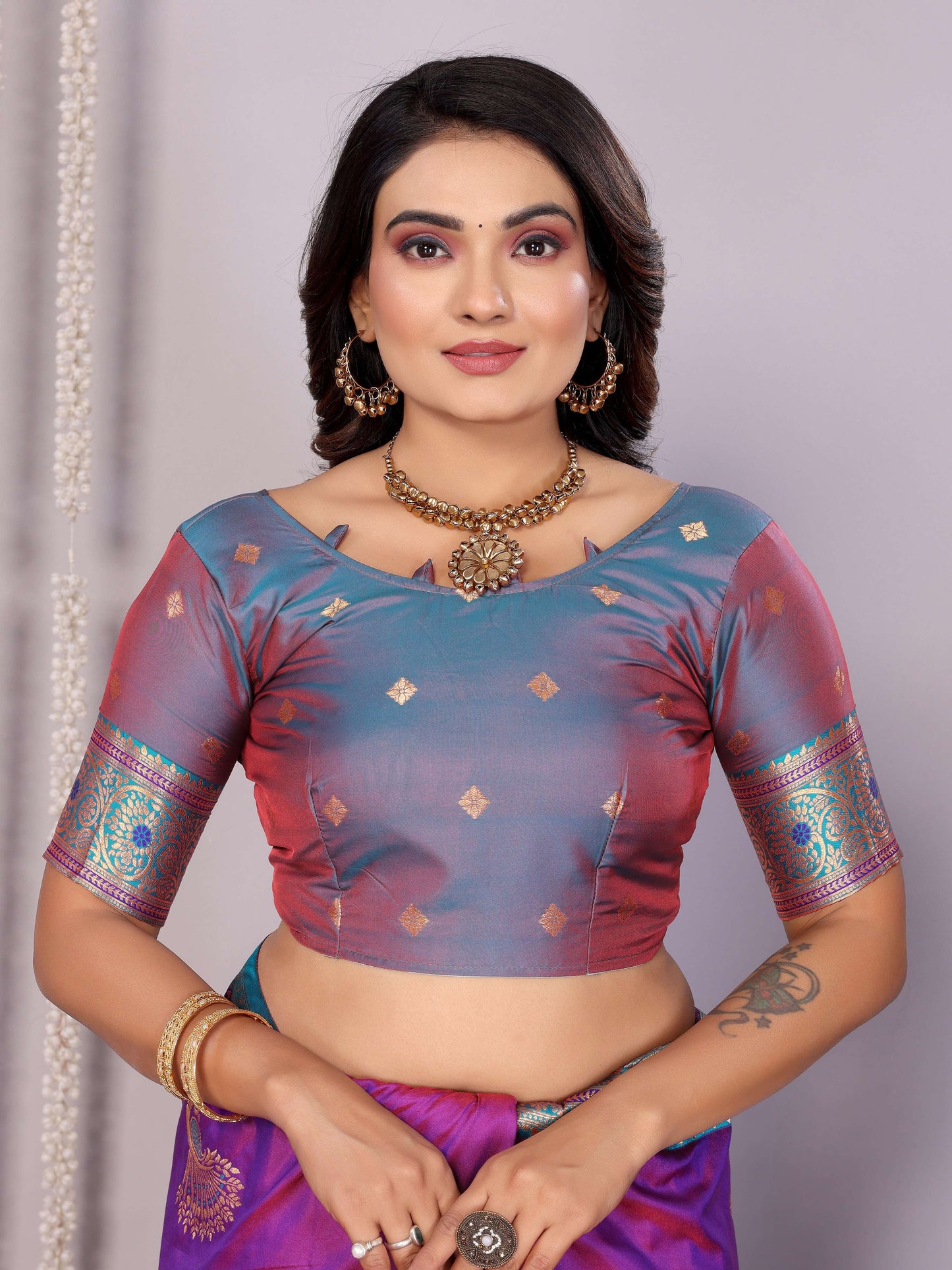 Sonakshi Women's Lavender Banarasi Silk Zari Woven Traditional Saree with Blouse
