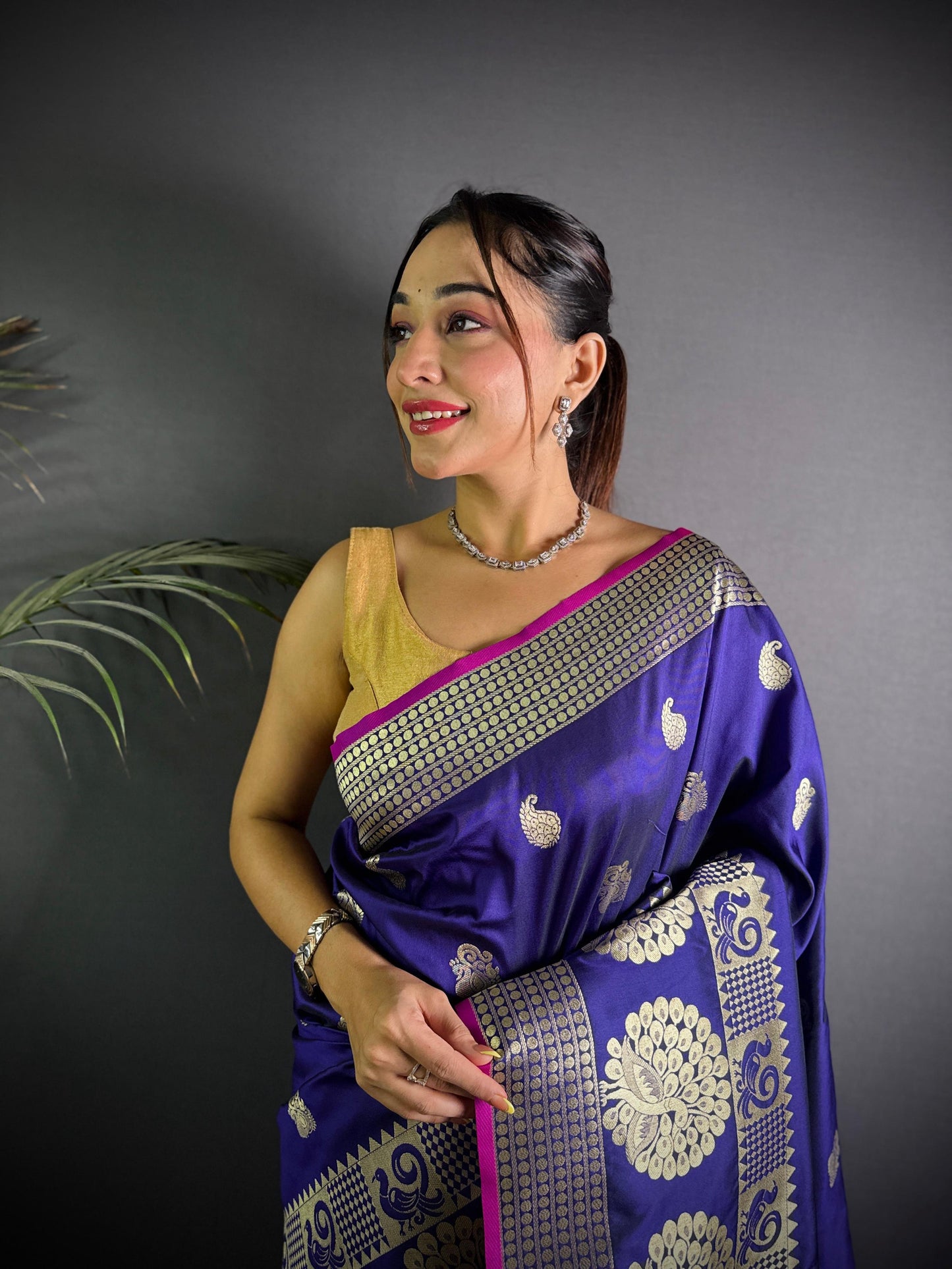 Sonakshi Women's Blue Soft Banarasi Lichi Silk Golden Zari Weaving Traditional Saree with Blouse